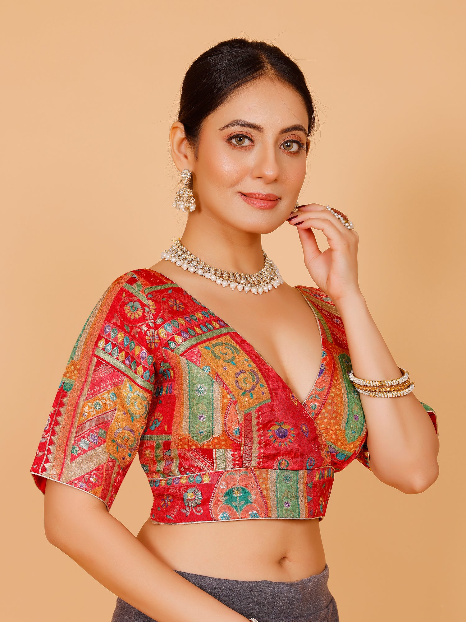 Silk Printed Blouse - Roop Darshan