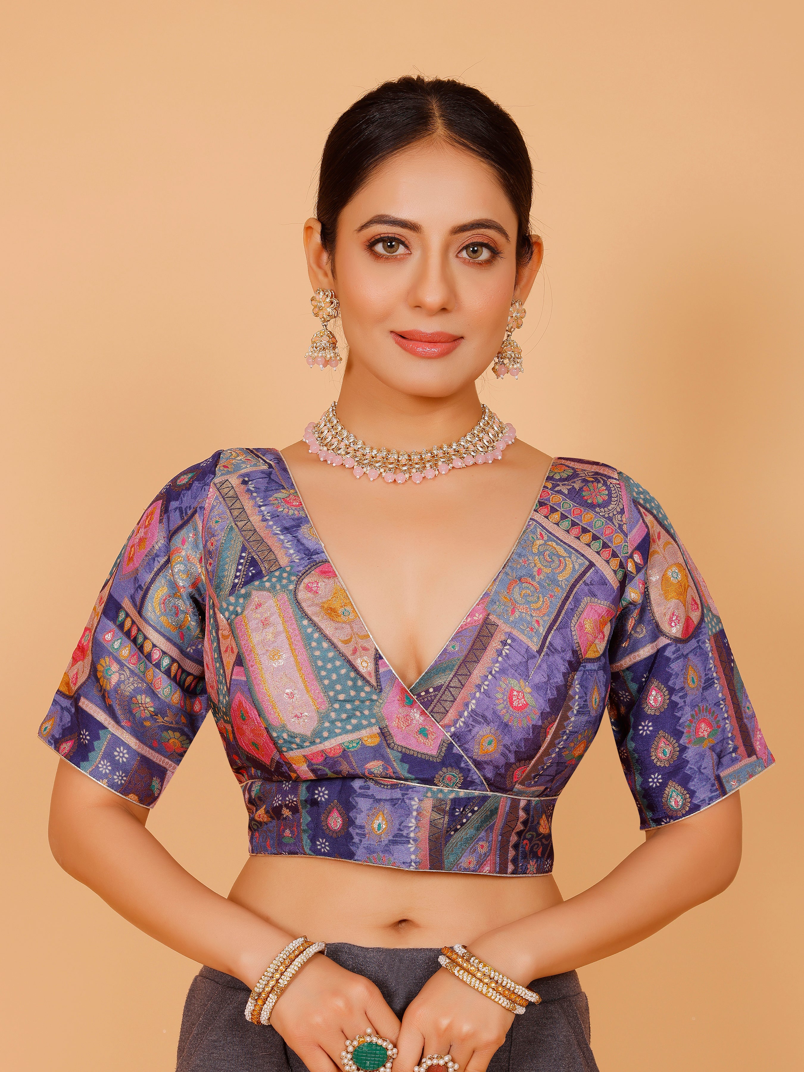 Silk Printed Blouse - Roop Darshan
