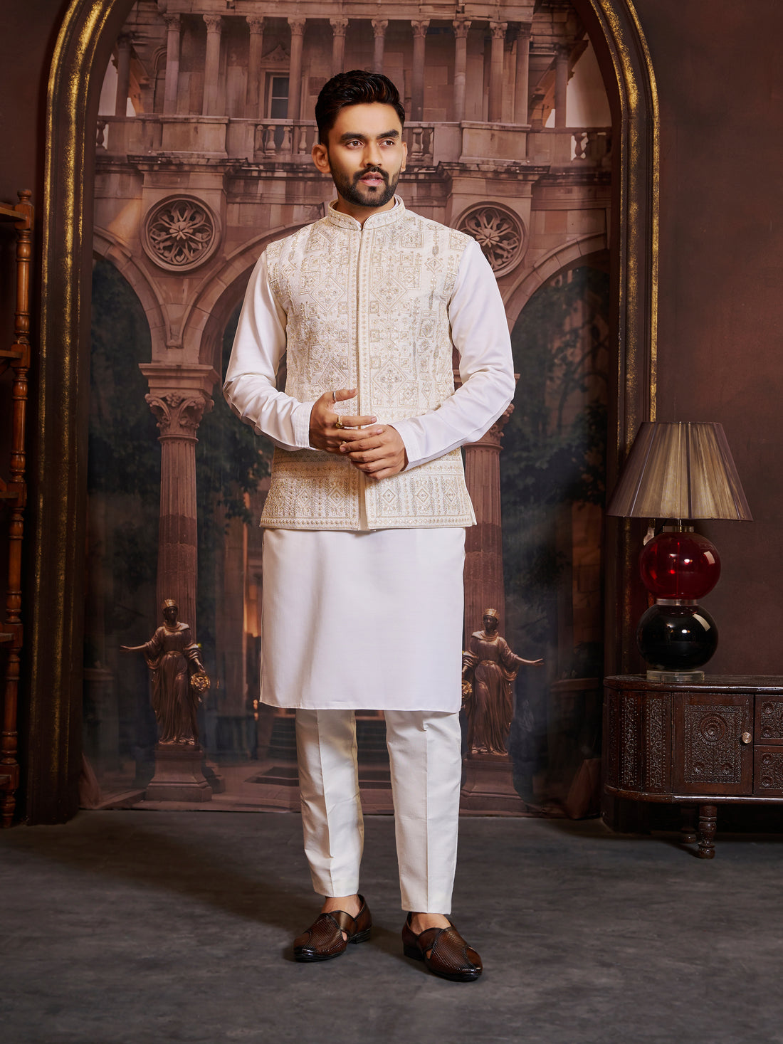 Mens Kurta Set With Jacket - Roop Darshan