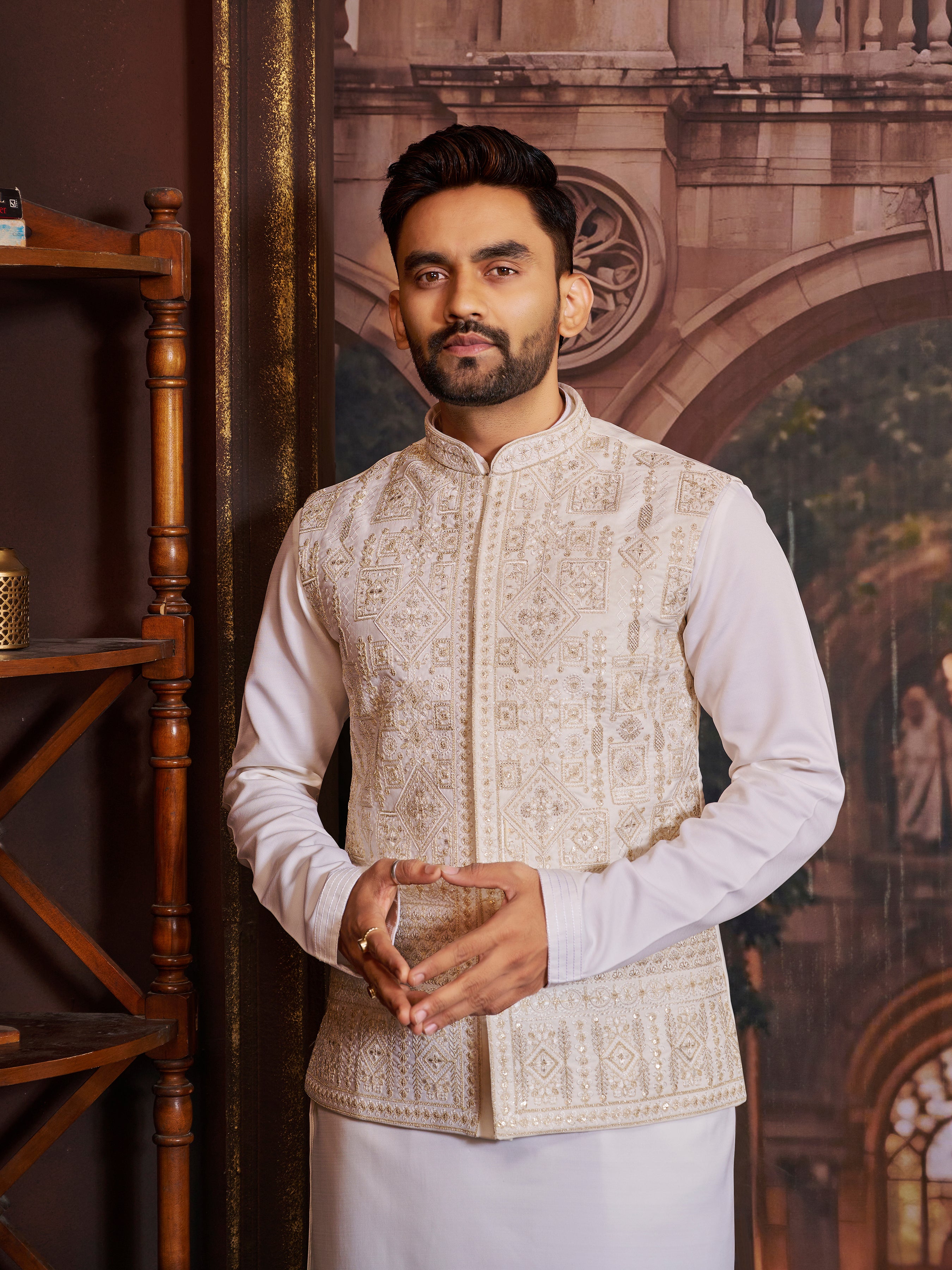 Mens Kurta Set With Jacket - Roop Darshan