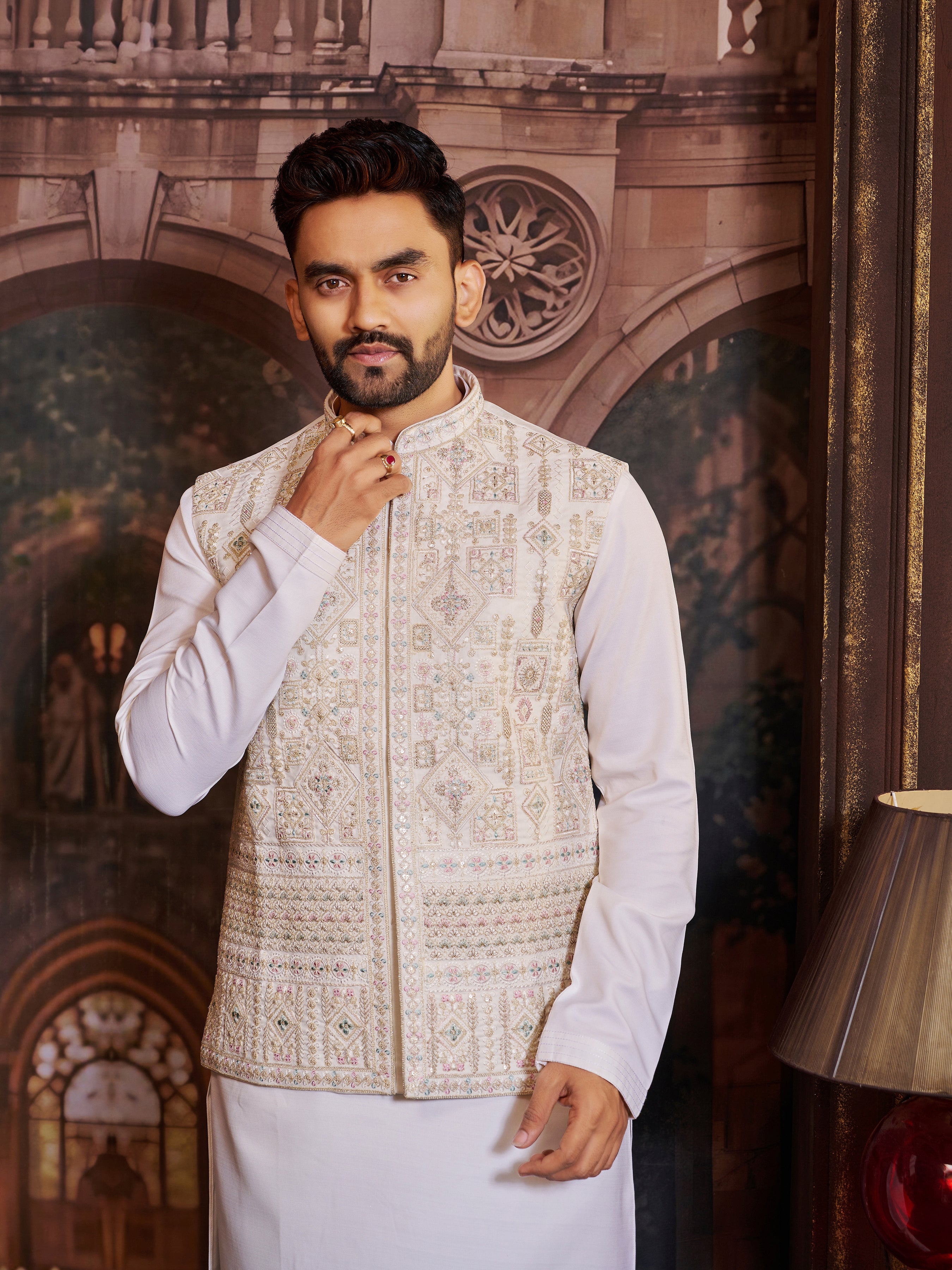 Mens Kurta Set With Jacket - Roop Darshan