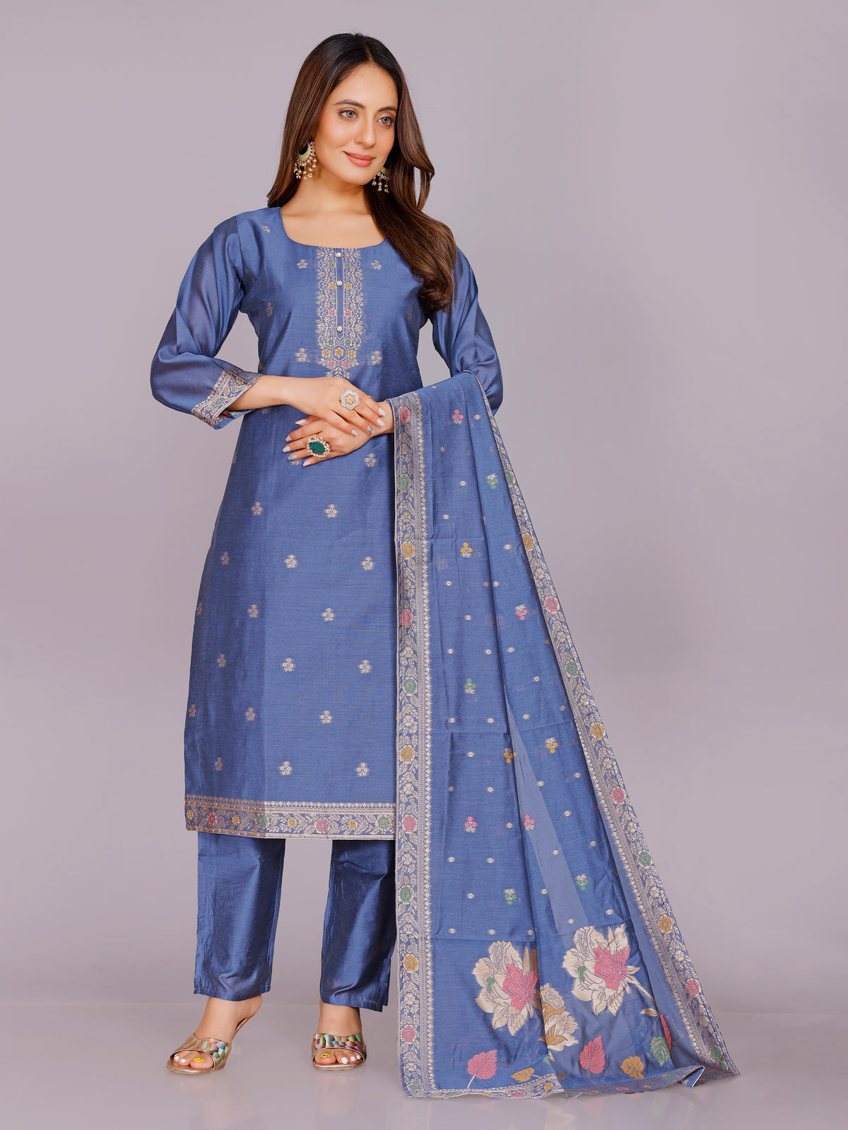 Aadhya Silk Straight-cut Suit - Roop Darshan