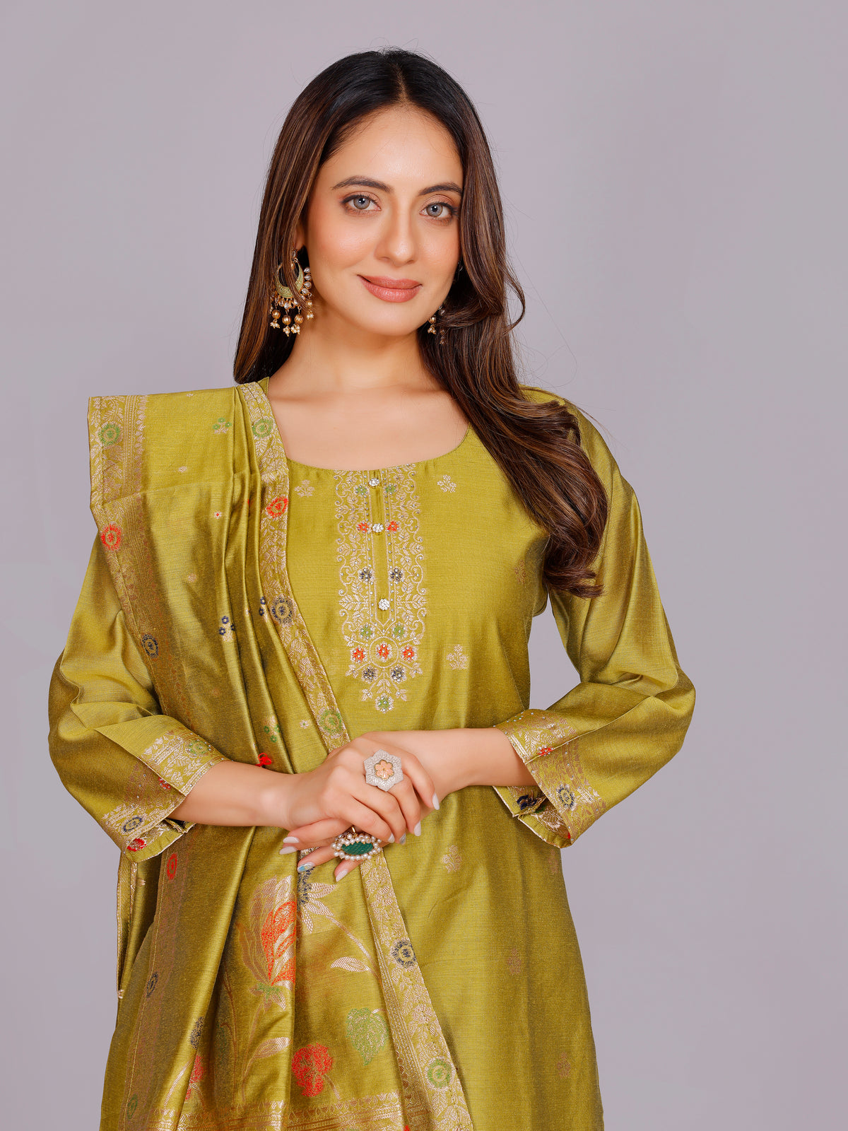 Aadhya Silk Straight-cut Suit - Roop Darshan