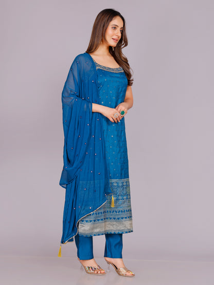 Aishani Silk Straight-cut Suit - Roop Darshan