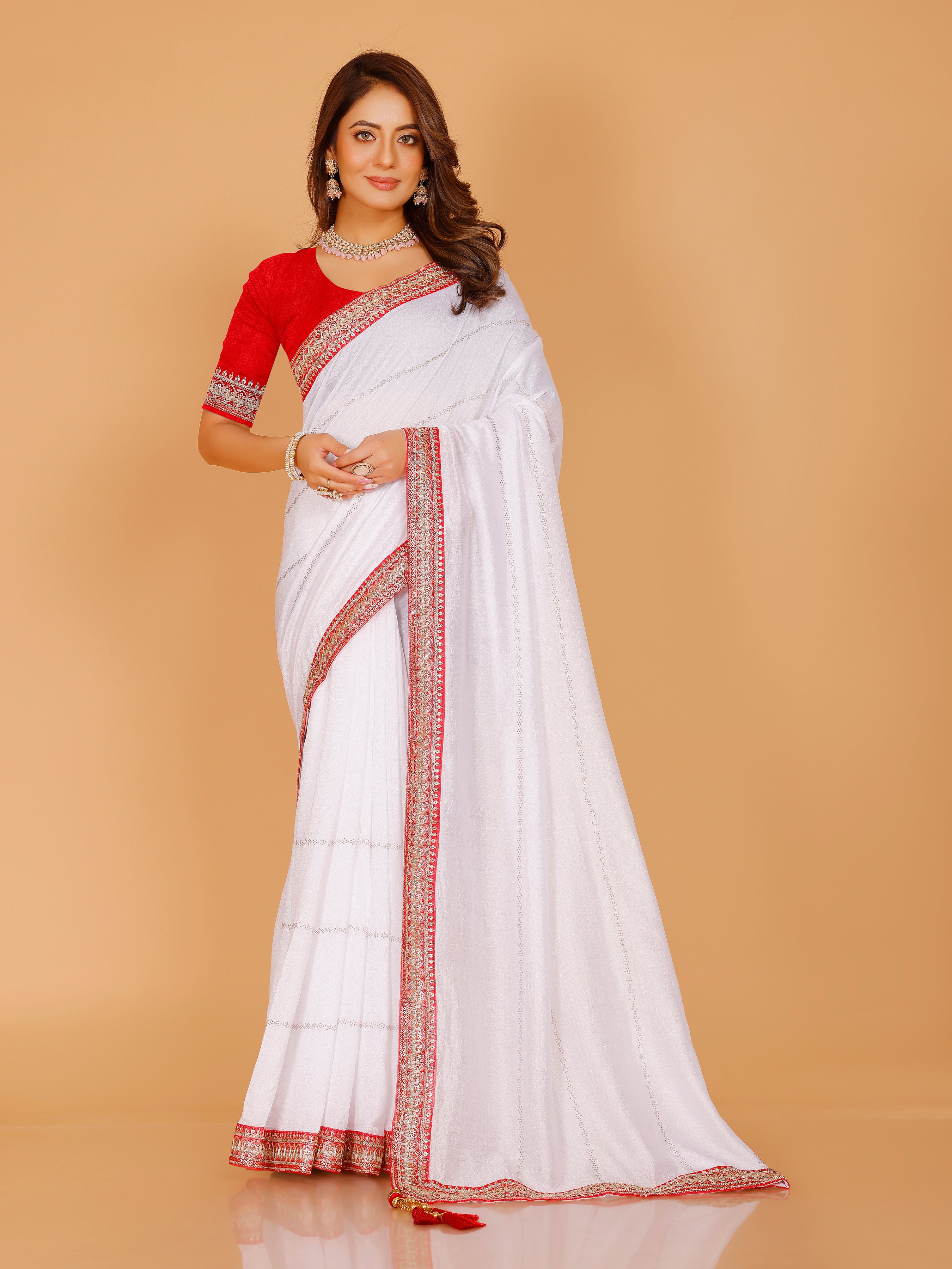 Harini Red &amp; White Silk Saree