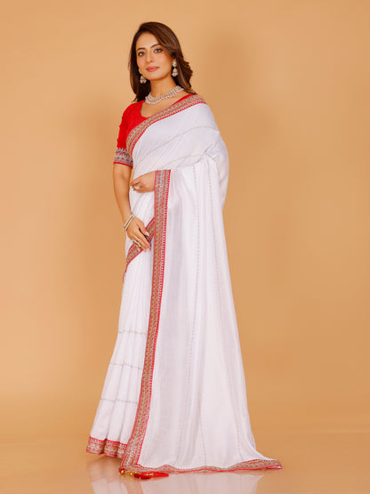 Harini Red &amp; White Silk Saree