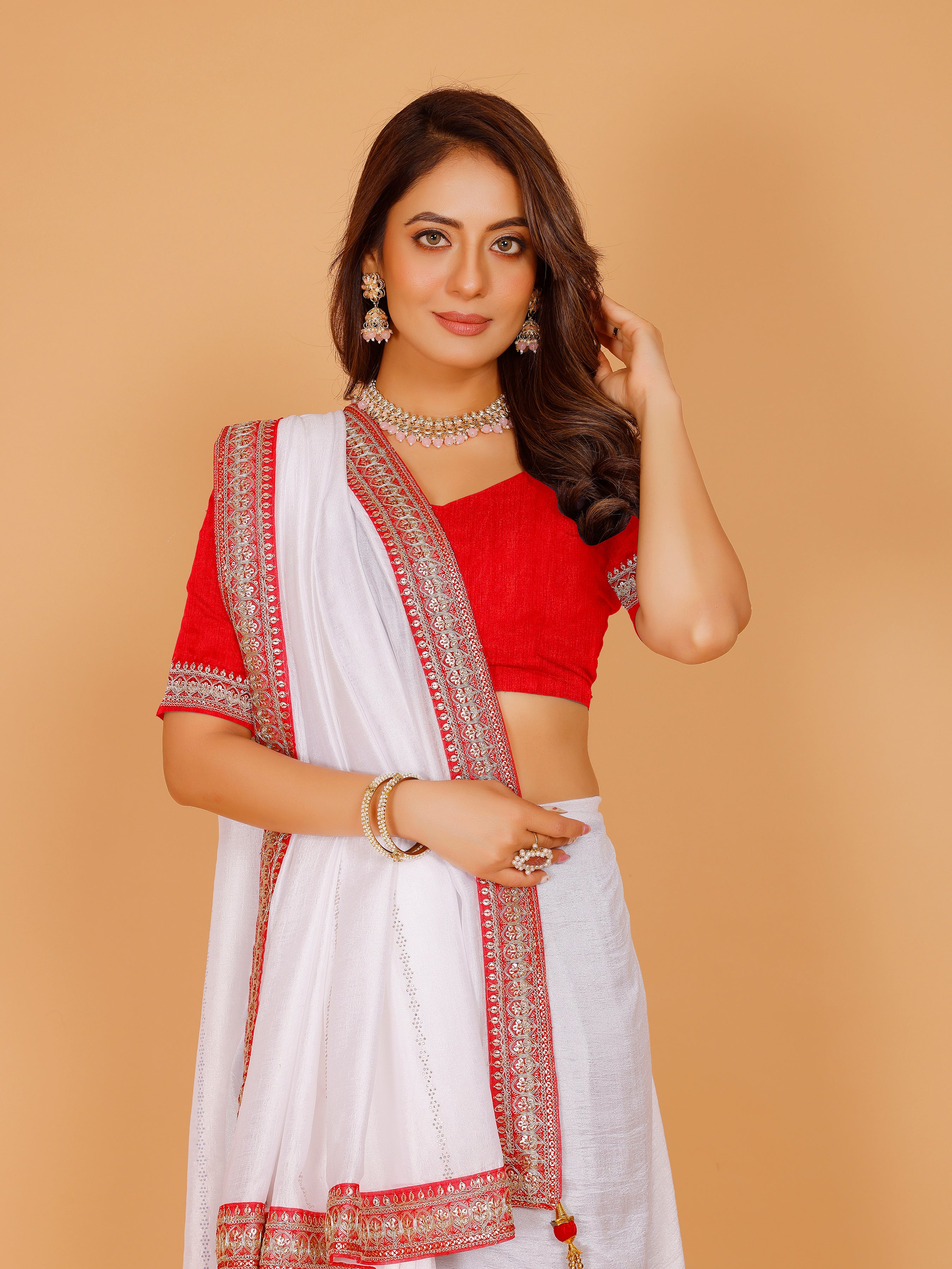 Harini Red &amp; White Silk Saree