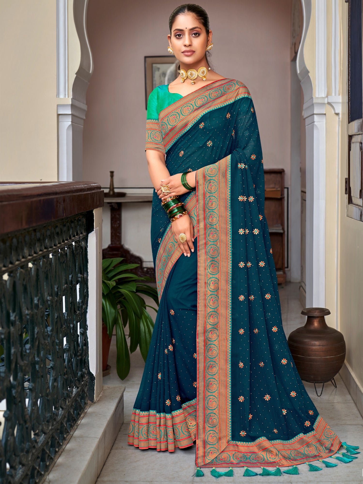Ziya Silk Contrast Border Saree