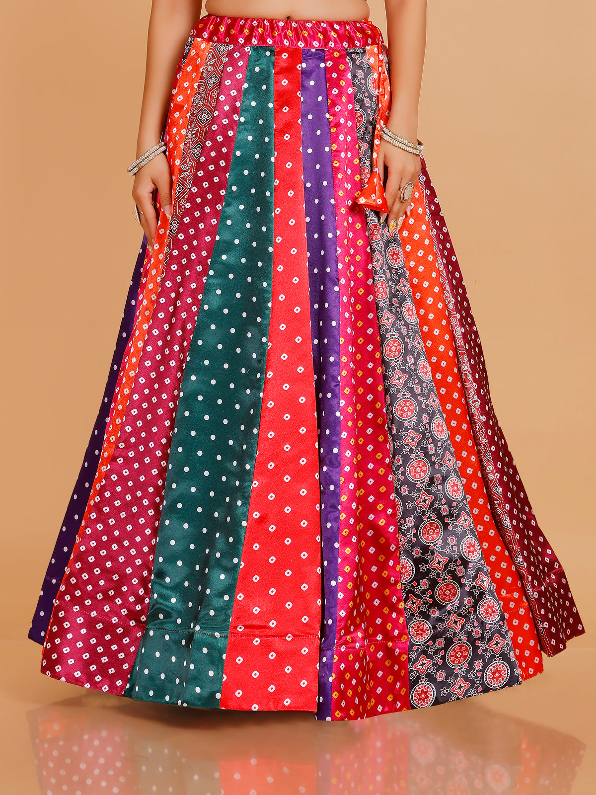 Vidhi Satin Silk Multi-Print Skirt