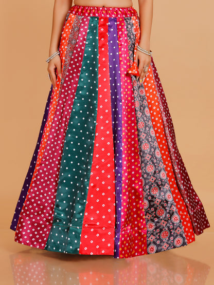 Vidhi Satin Silk Multi-Print Skirt