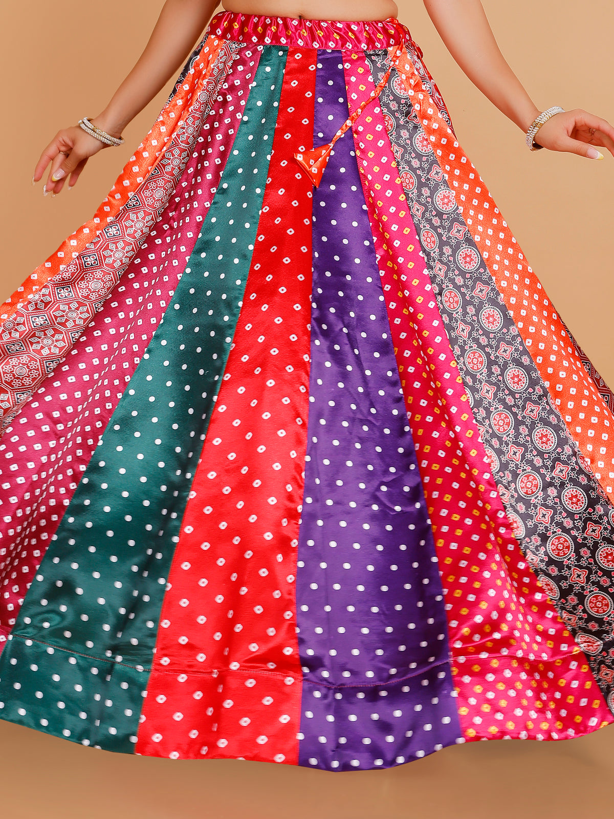 Vidhi Satin Silk Multi-Print Skirt