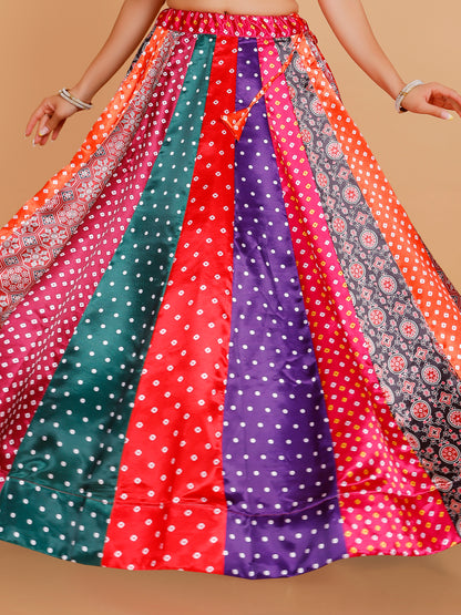 Vidhi Satin Silk Multi-Print Skirt