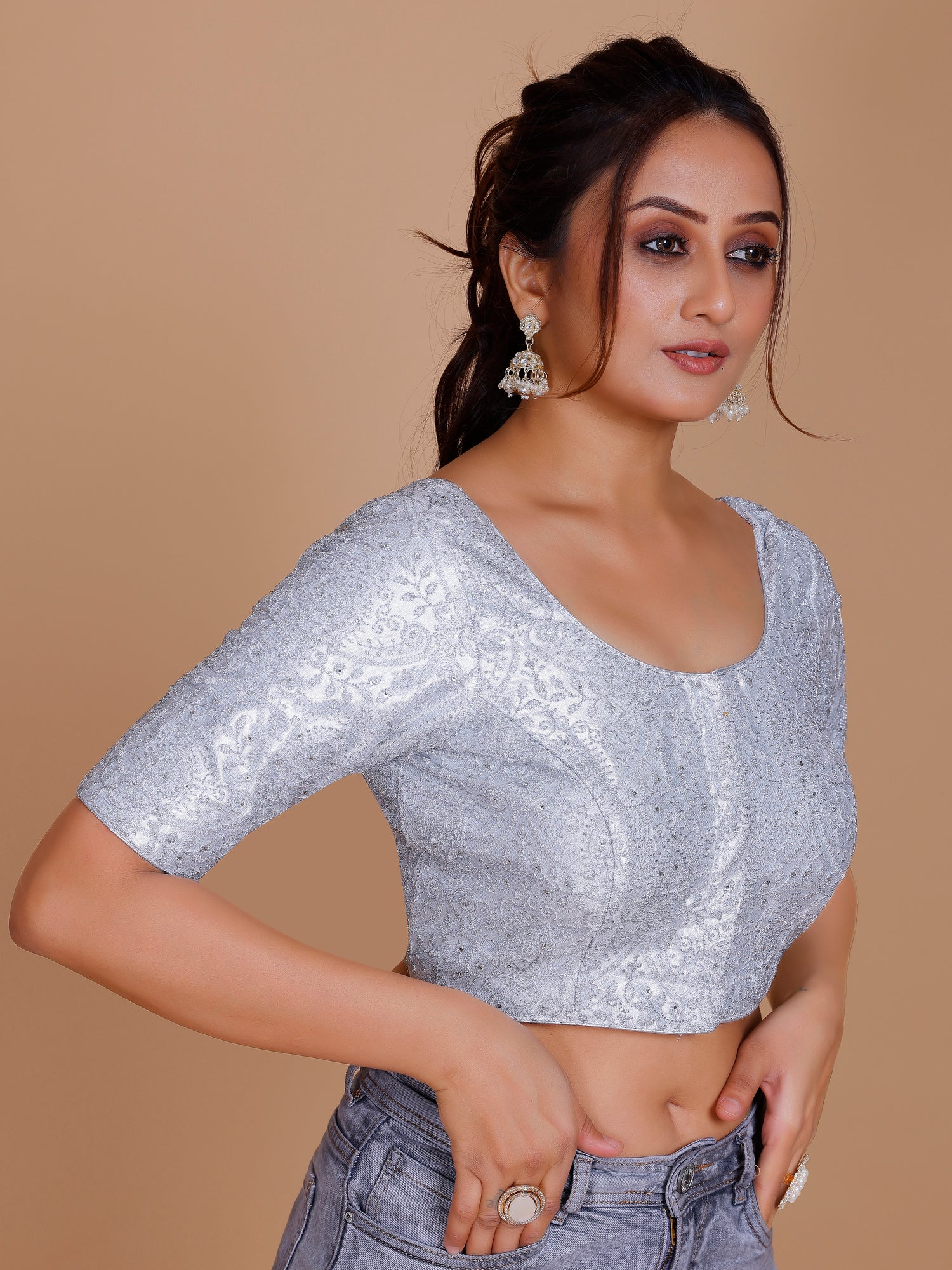 Net Embroidered Stone Work Blouse