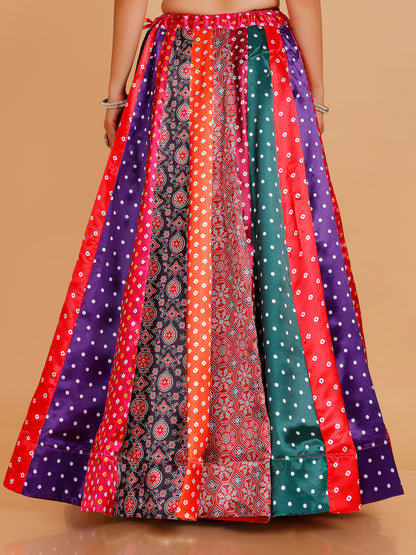 Vidhi Satin Silk Multi-Print Skirt