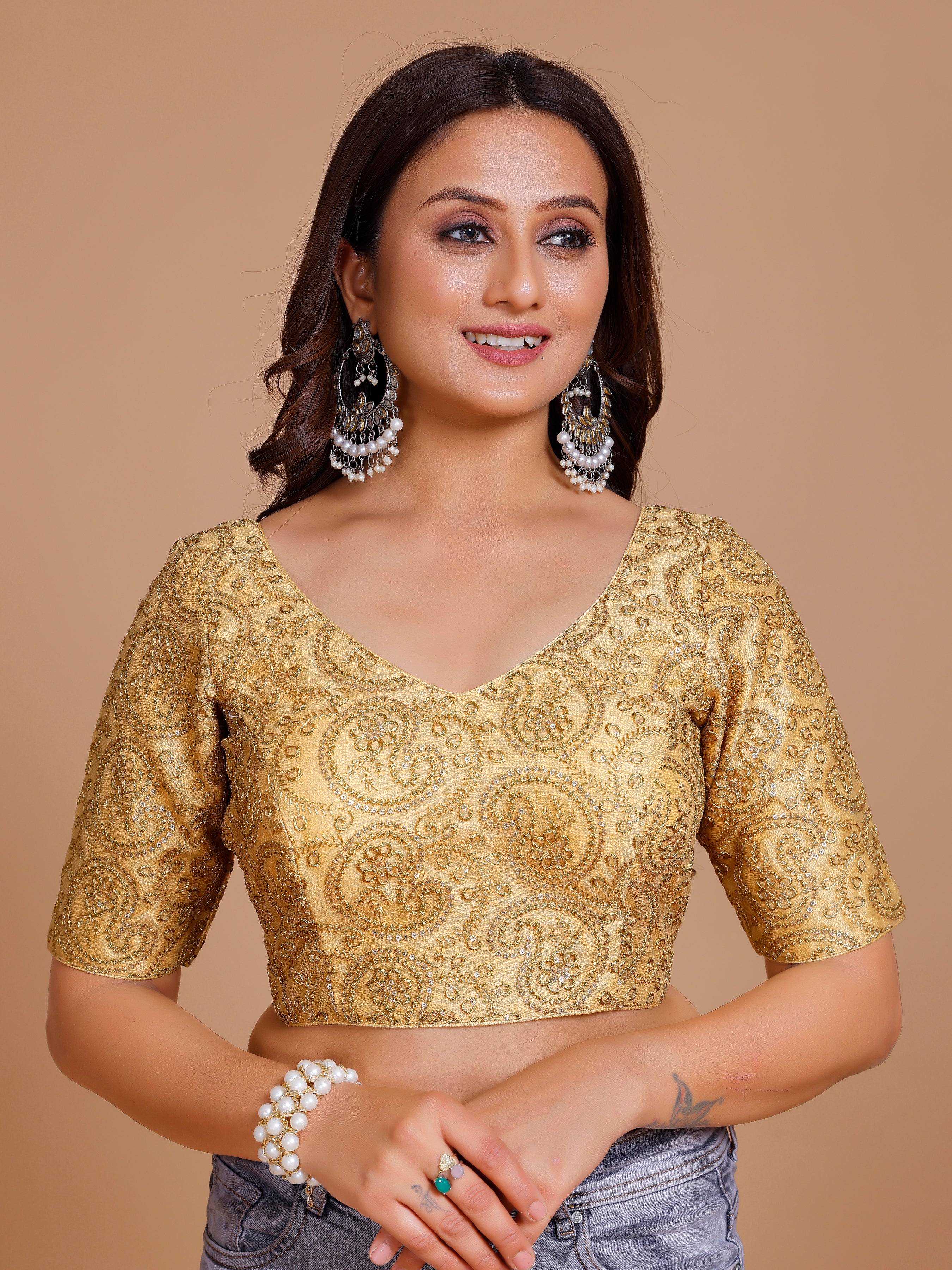 Net Embroidered Tiki Work Blouse - Roop Darshan