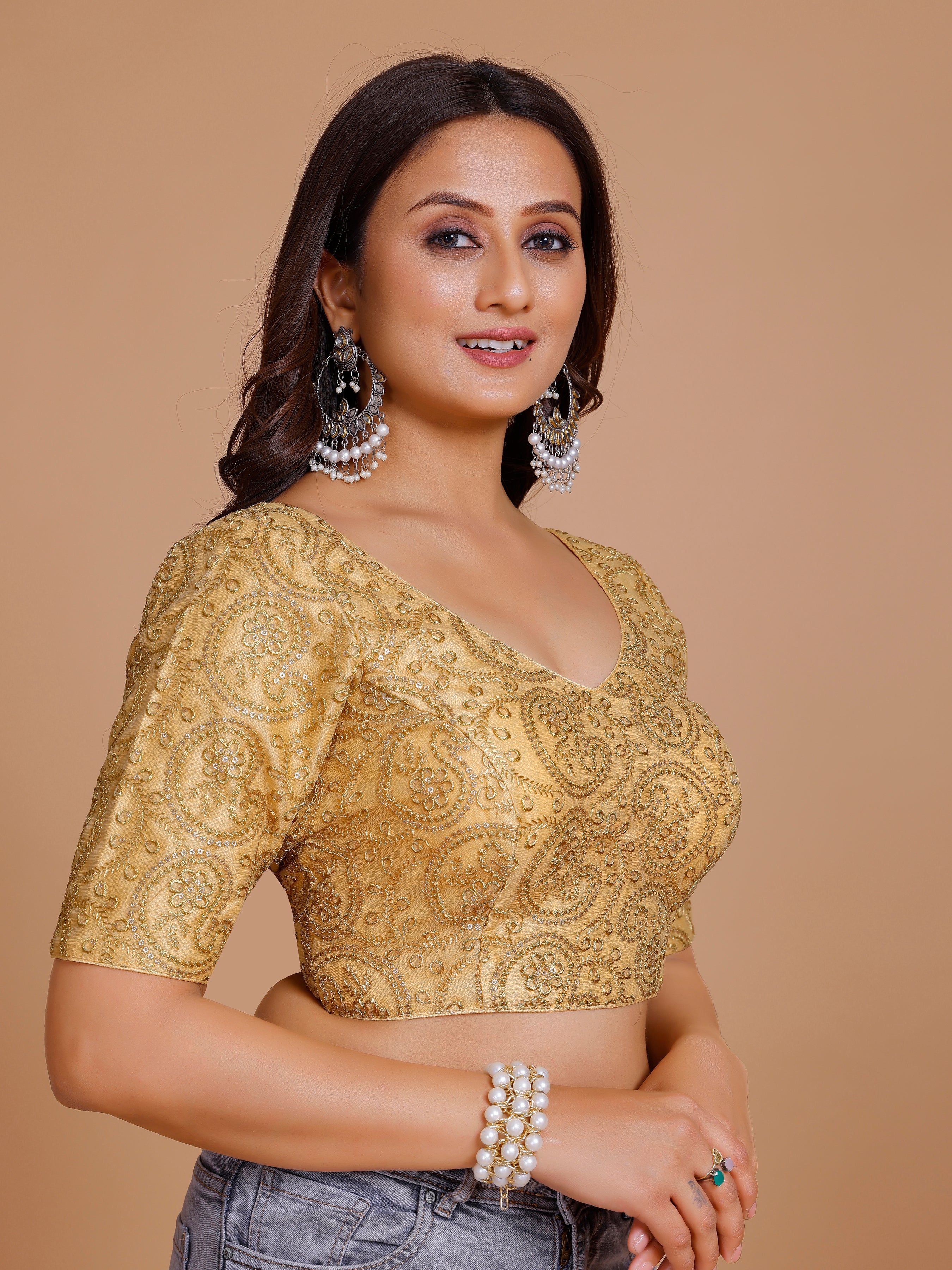 Net Embroidered Tiki Work Blouse - Roop Darshan