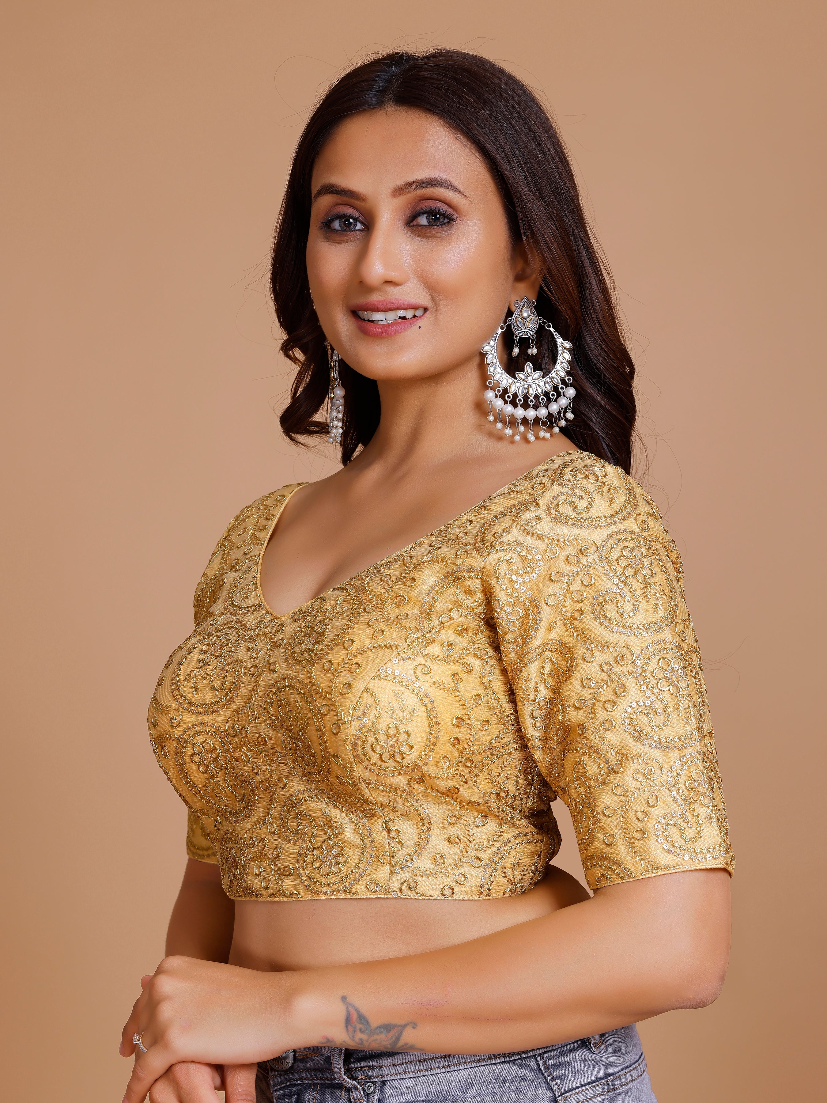 Net Embroidered Tiki Work Blouse - Roop Darshan