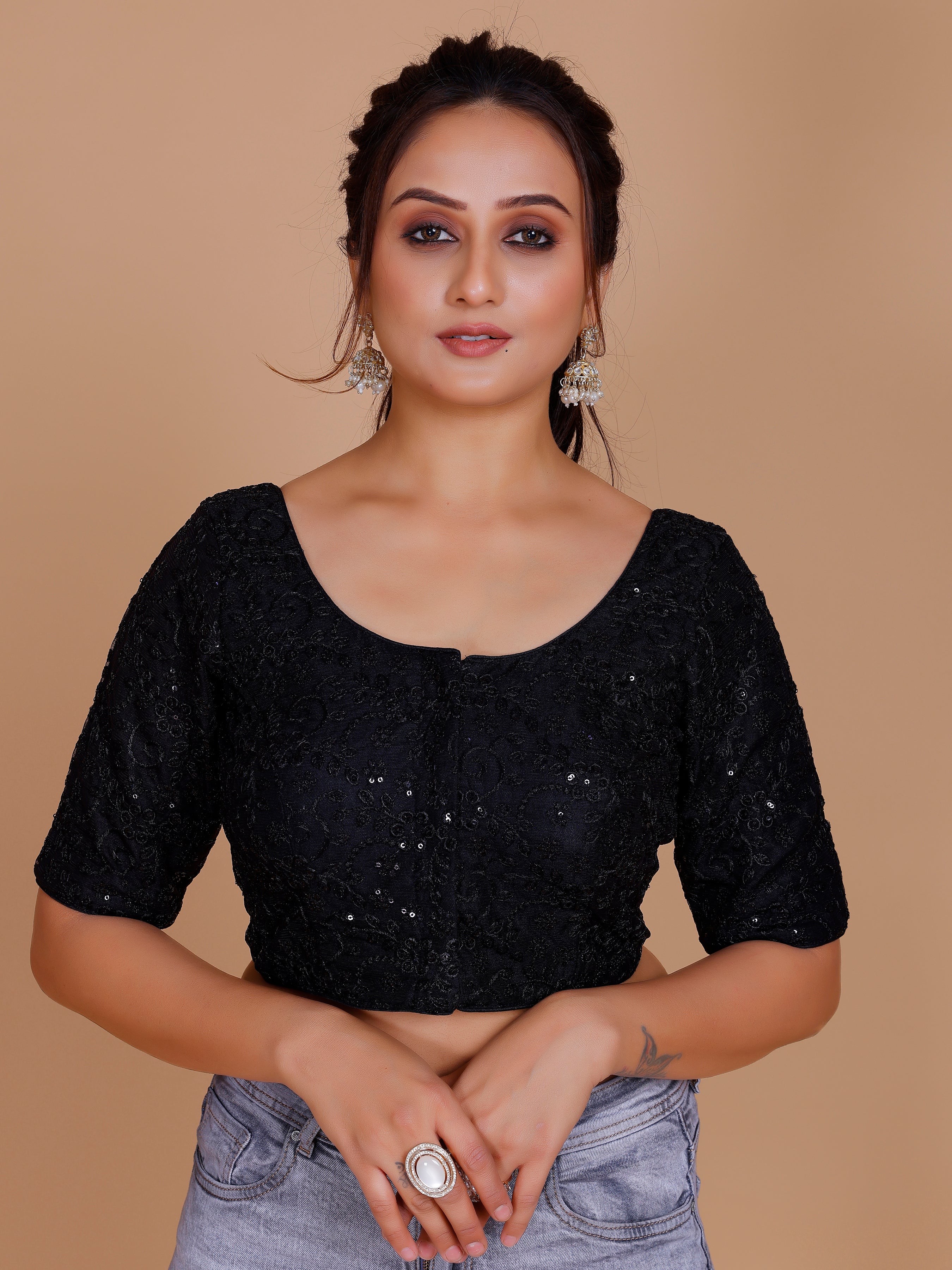 Net Embroidered Tiki Work Blouse - Roop Darshan