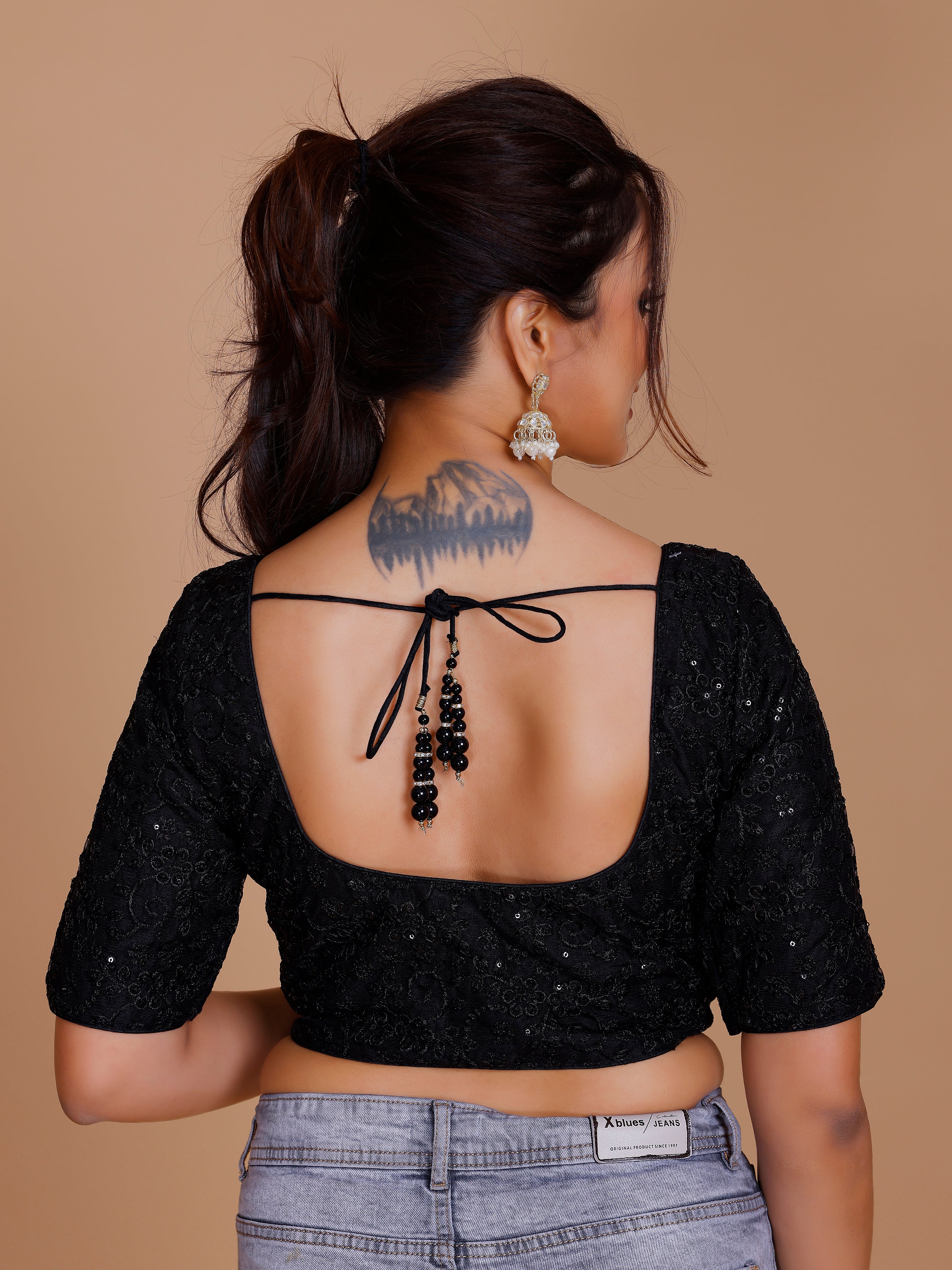 Net Embroidered Tiki Work Blouse - Roop Darshan