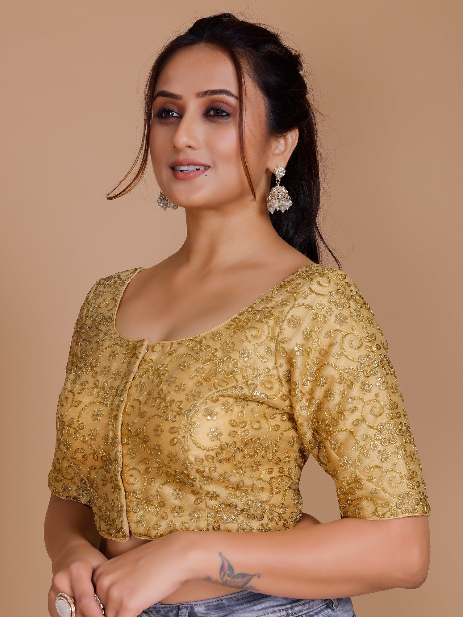 Net Embroidered Tiki Work Blouse