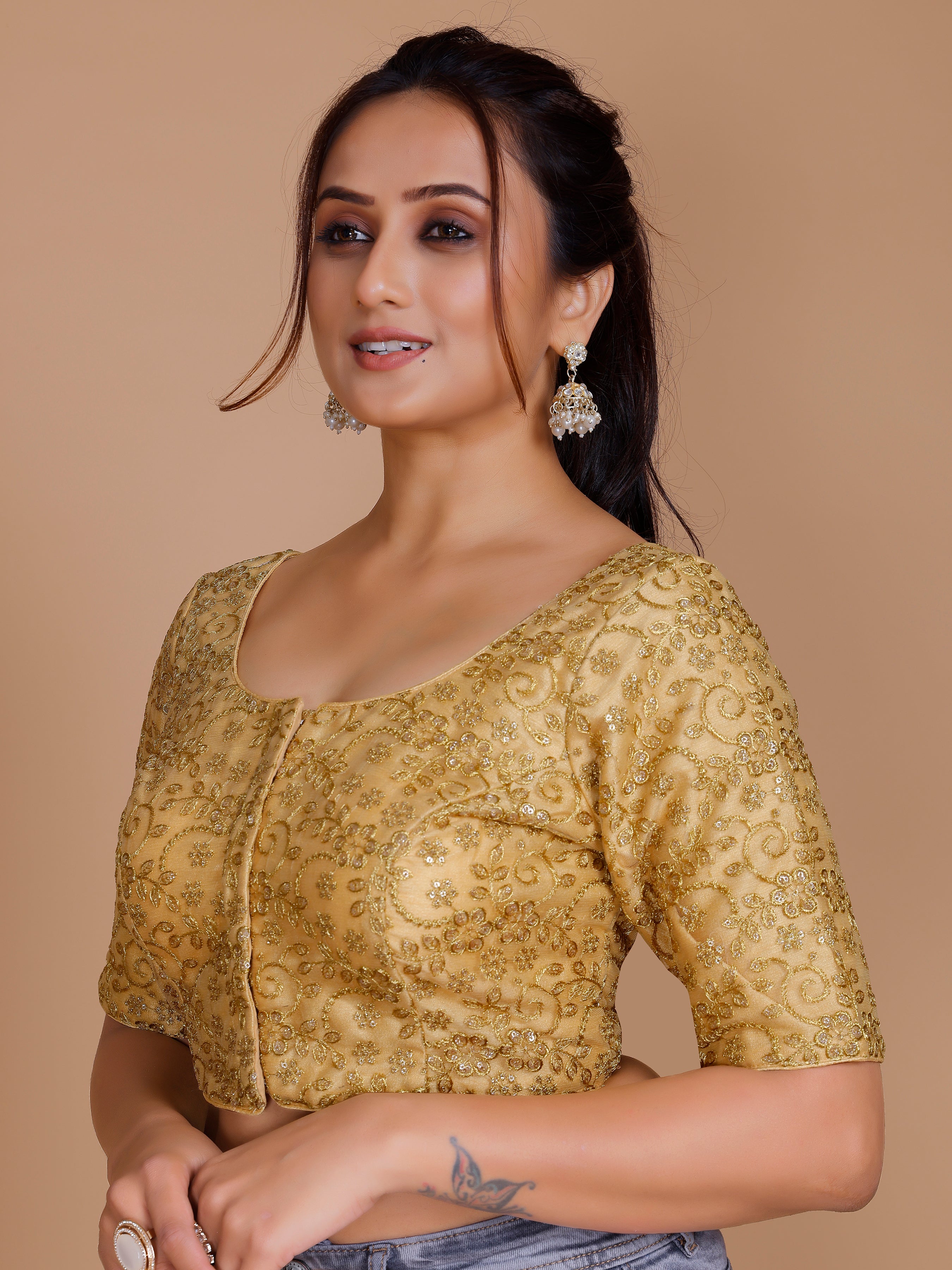 Net Embroidered Tiki Work Blouse - Roop Darshan