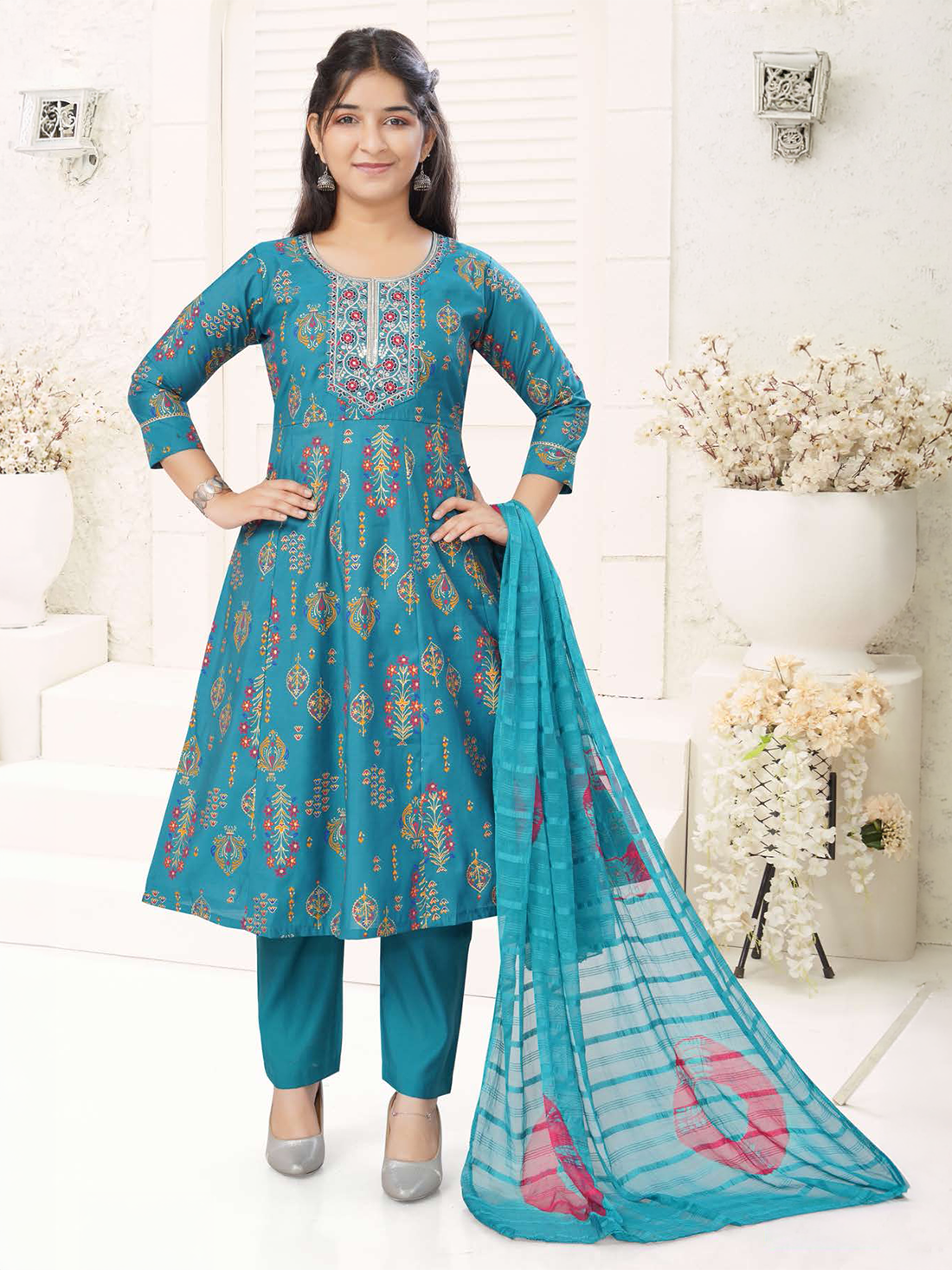 Kirti Silk Printed Flair Suit
