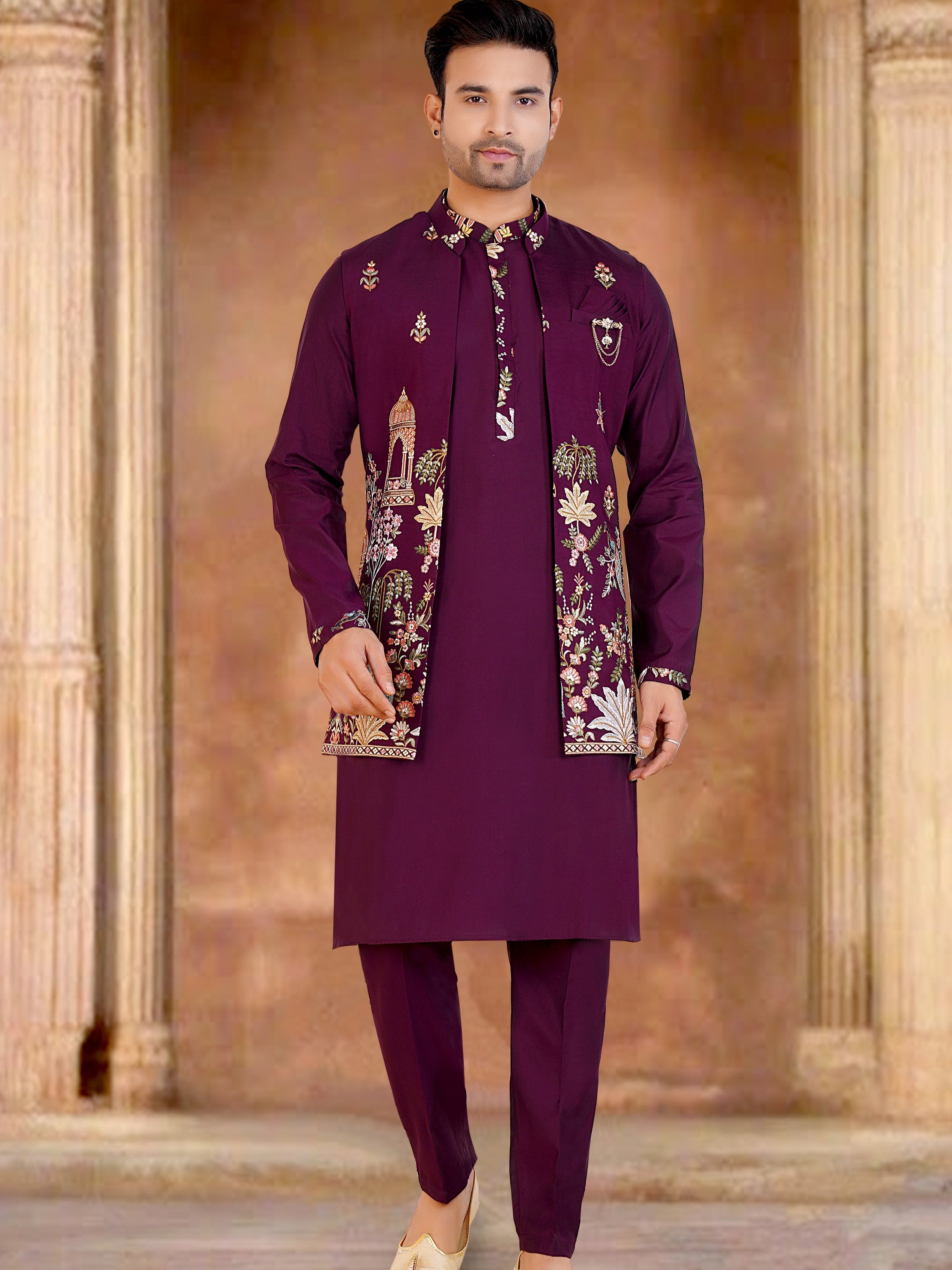 Mens Kurta Set With Jacket - Roop Darshan