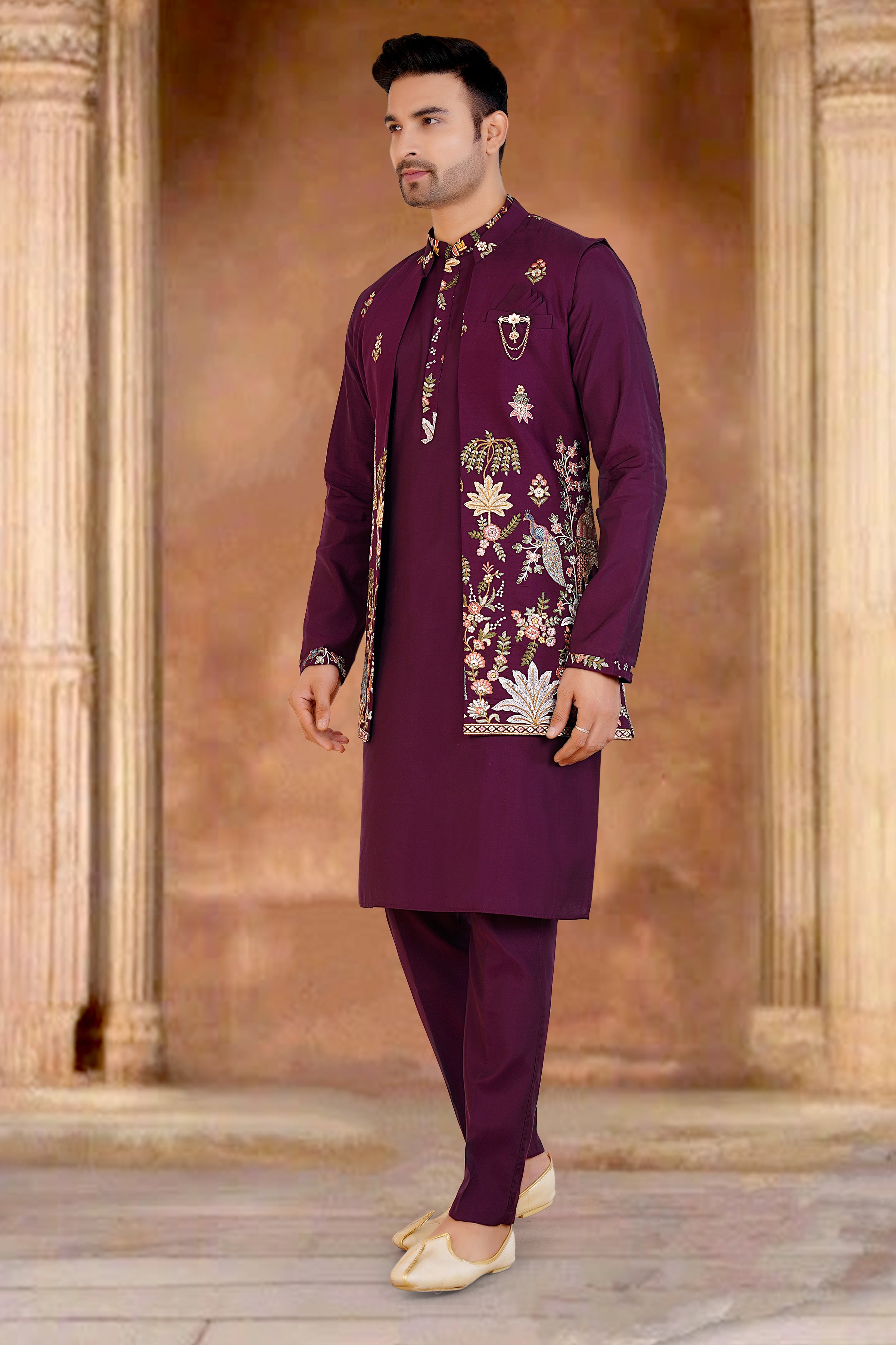 Mens Kurta Set With Jacket - Roop Darshan