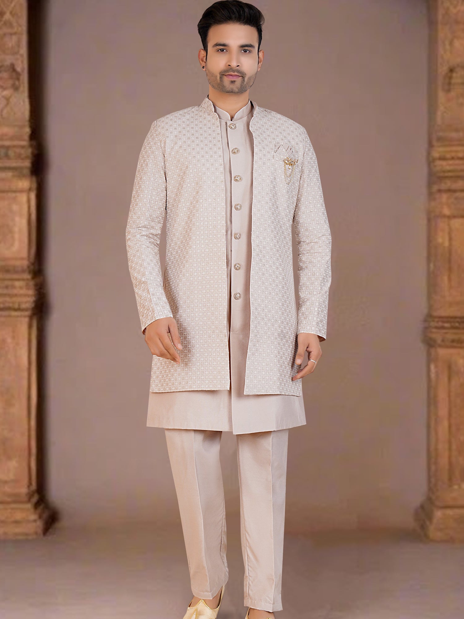 Mens Kurta Set With Jacket - Roop Darshan