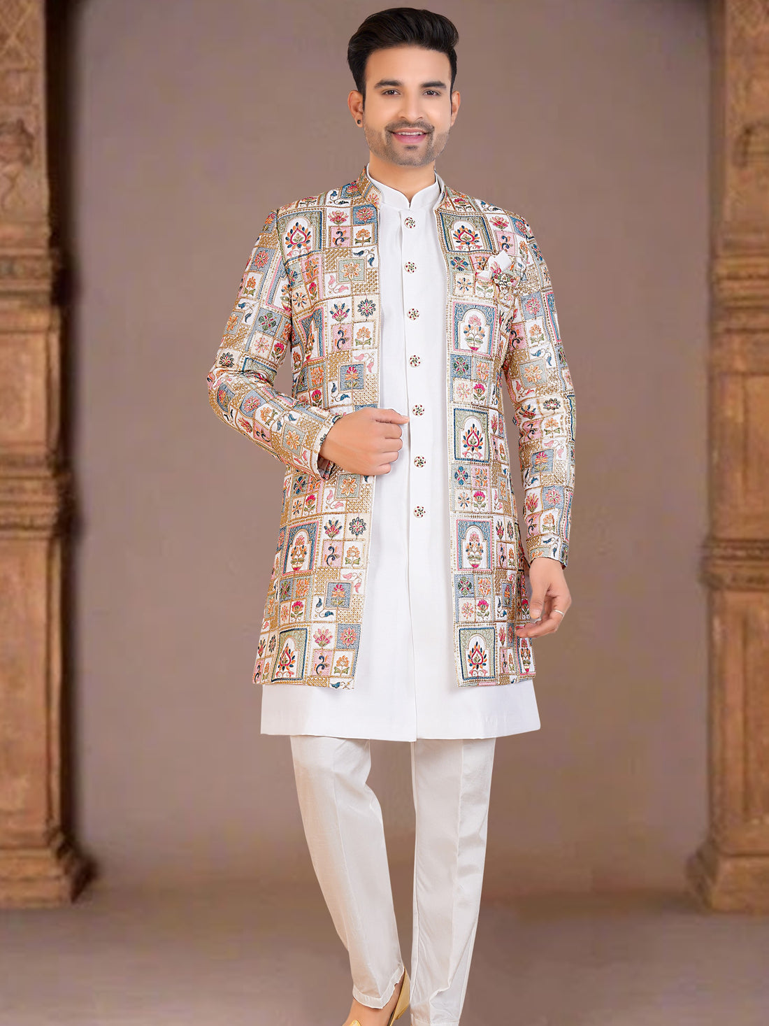 Mens Kurta Set With Jacket - Roop Darshan