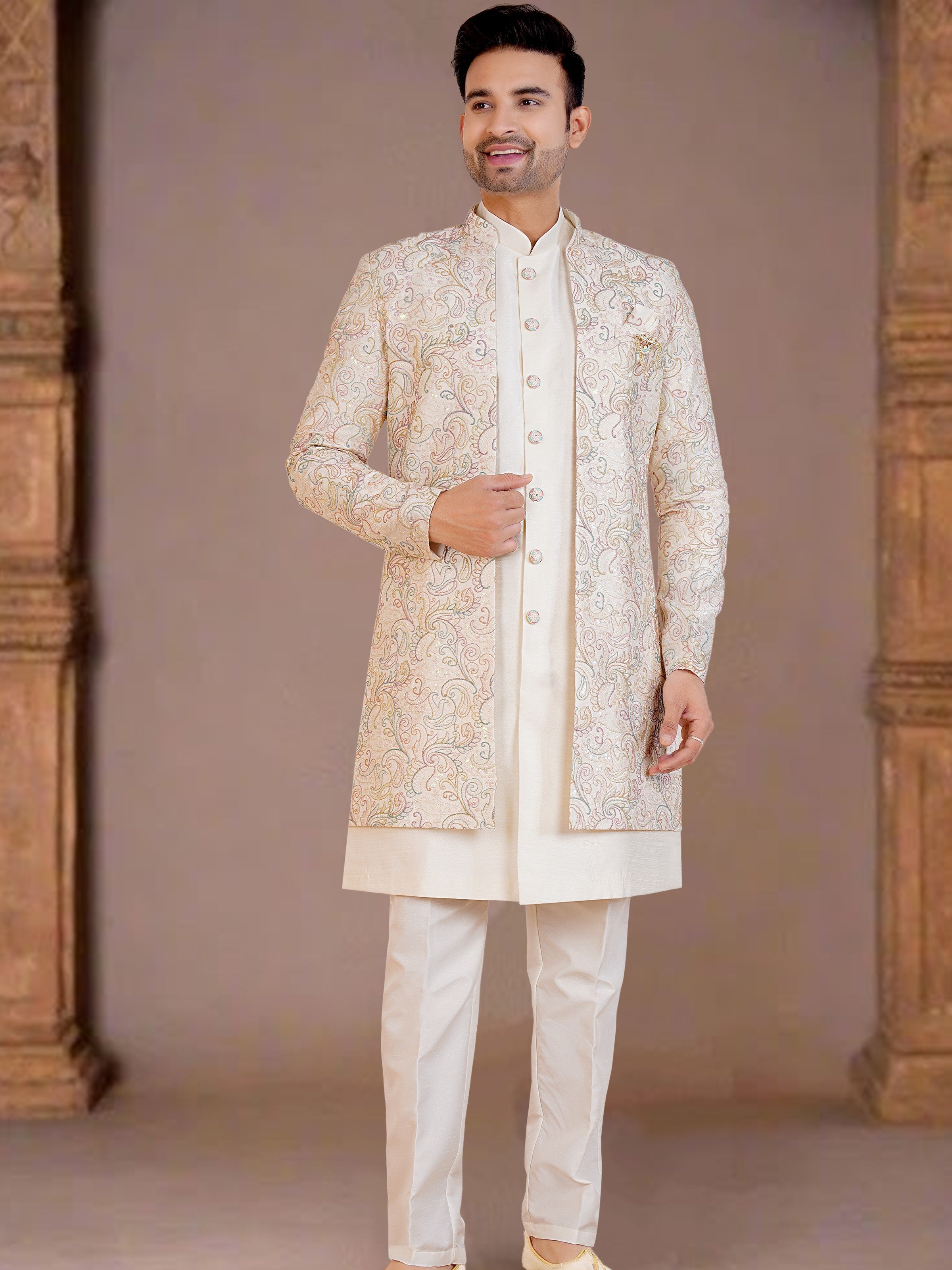 Mens Kurta Set With Jacket - Roop Darshan
