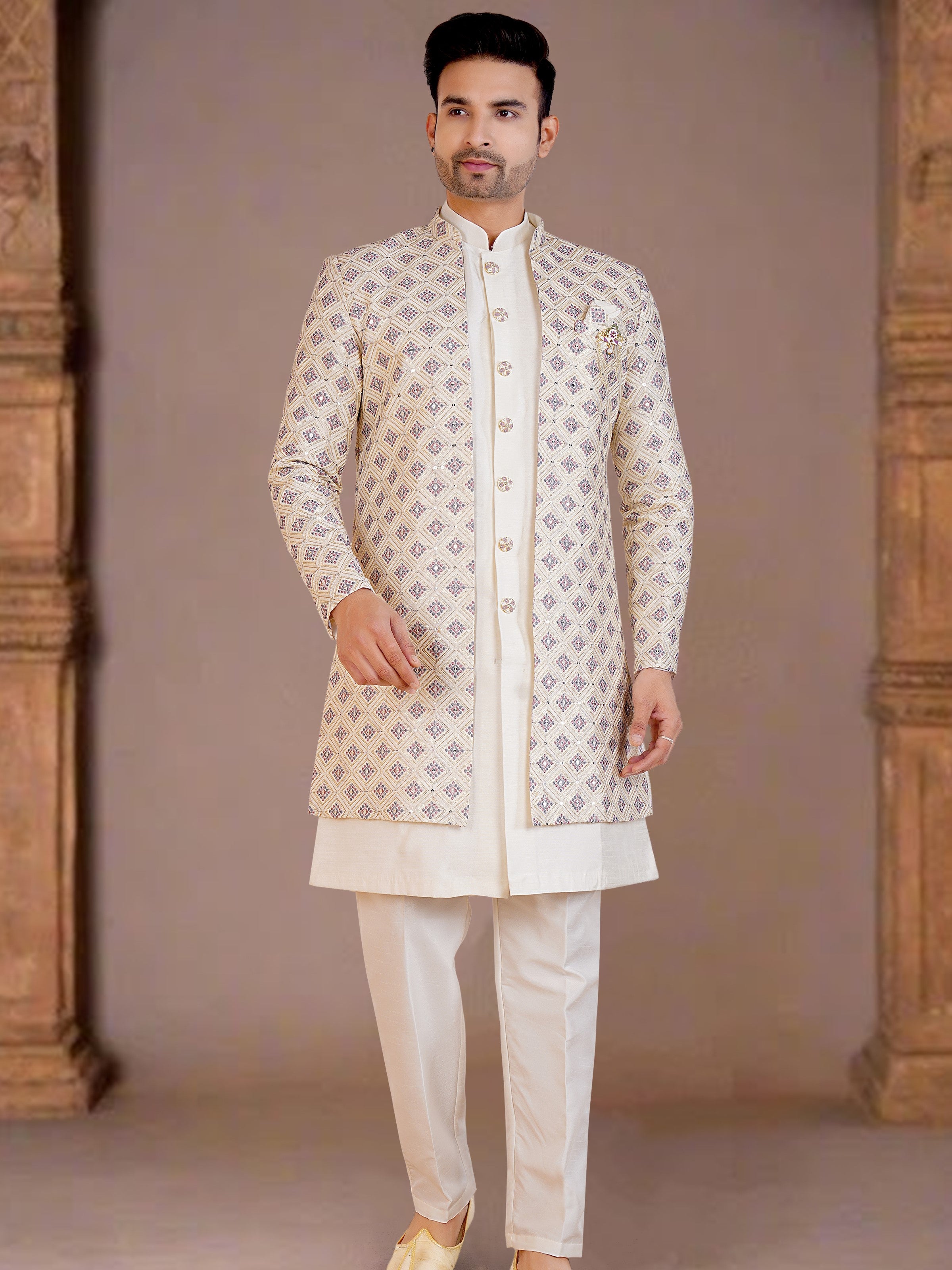 Mens Kurta Set With Jacket - Roop Darshan