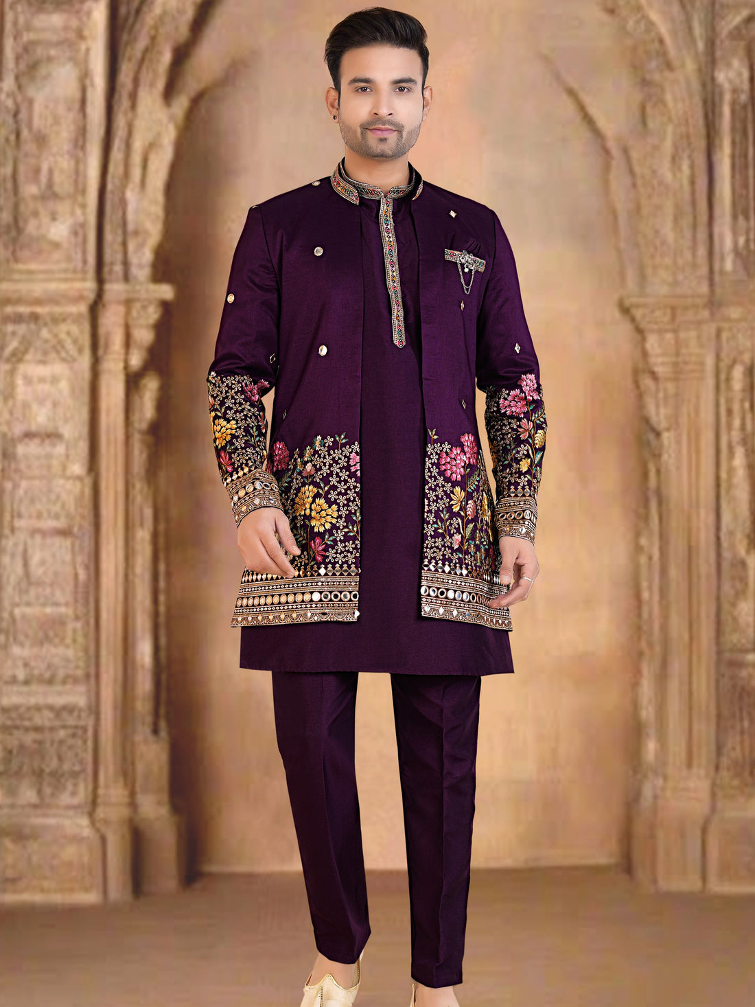 Mens Kurta Set With Jacket - Roop Darshan