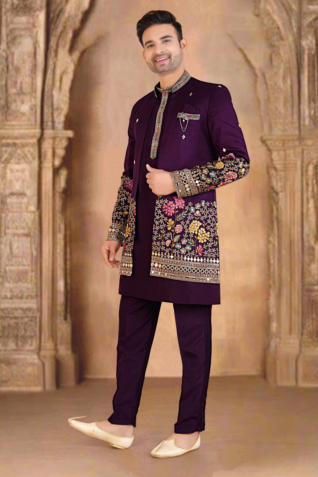 Mens Kurta Set With Jacket - Roop Darshan