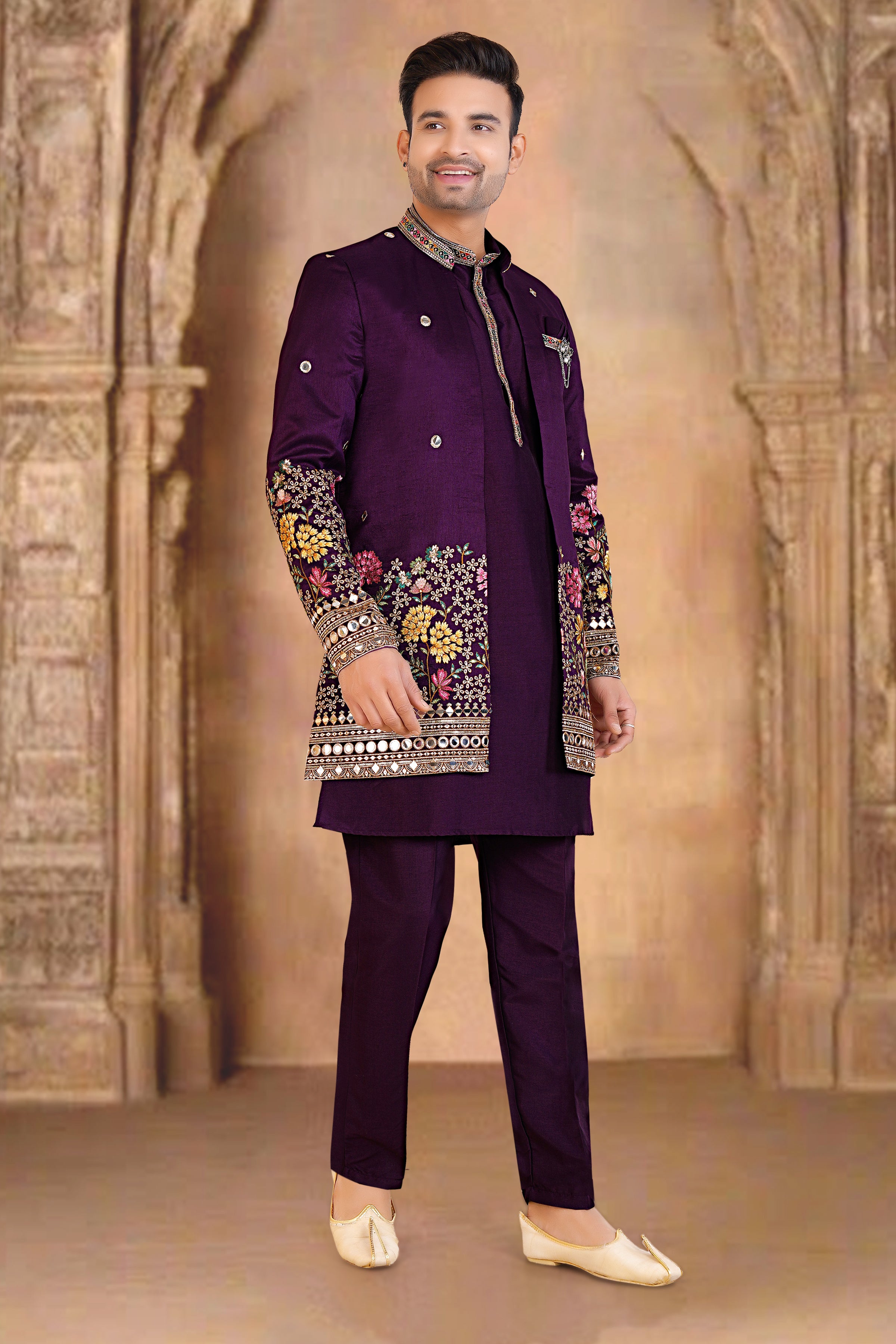 Mens Kurta Set With Jacket - Roop Darshan