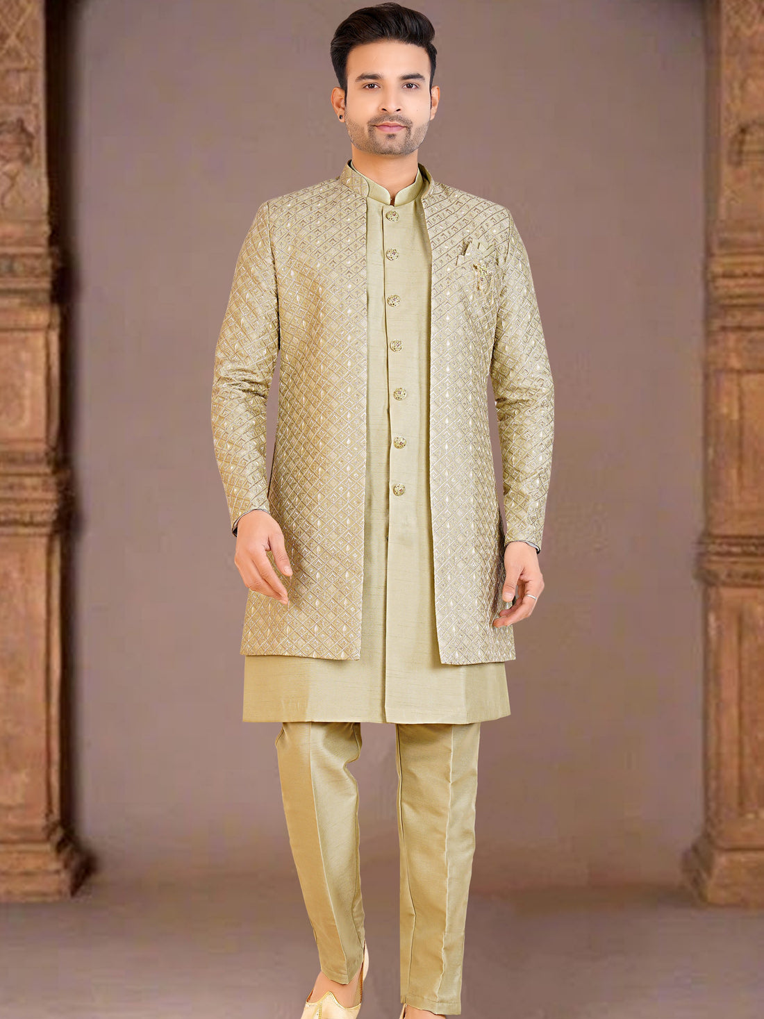 Mens Kurta Set With Jacket - Roop Darshan
