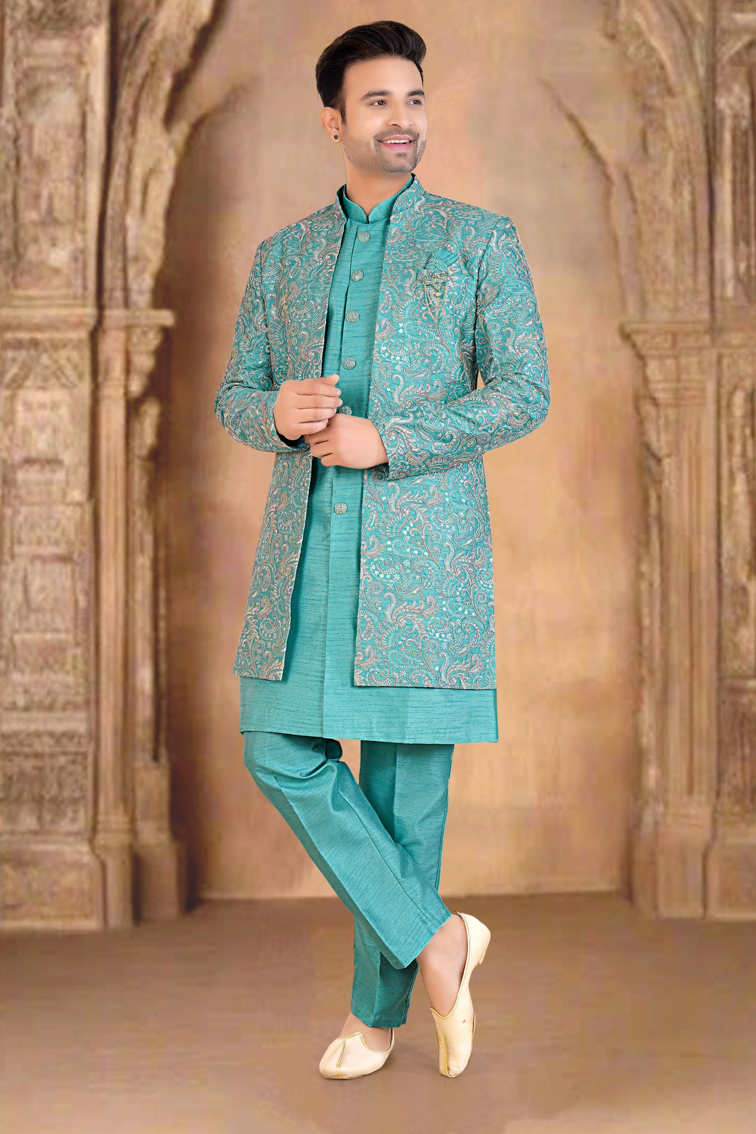 Mens Kurta Set With Jacket - Roop Darshan