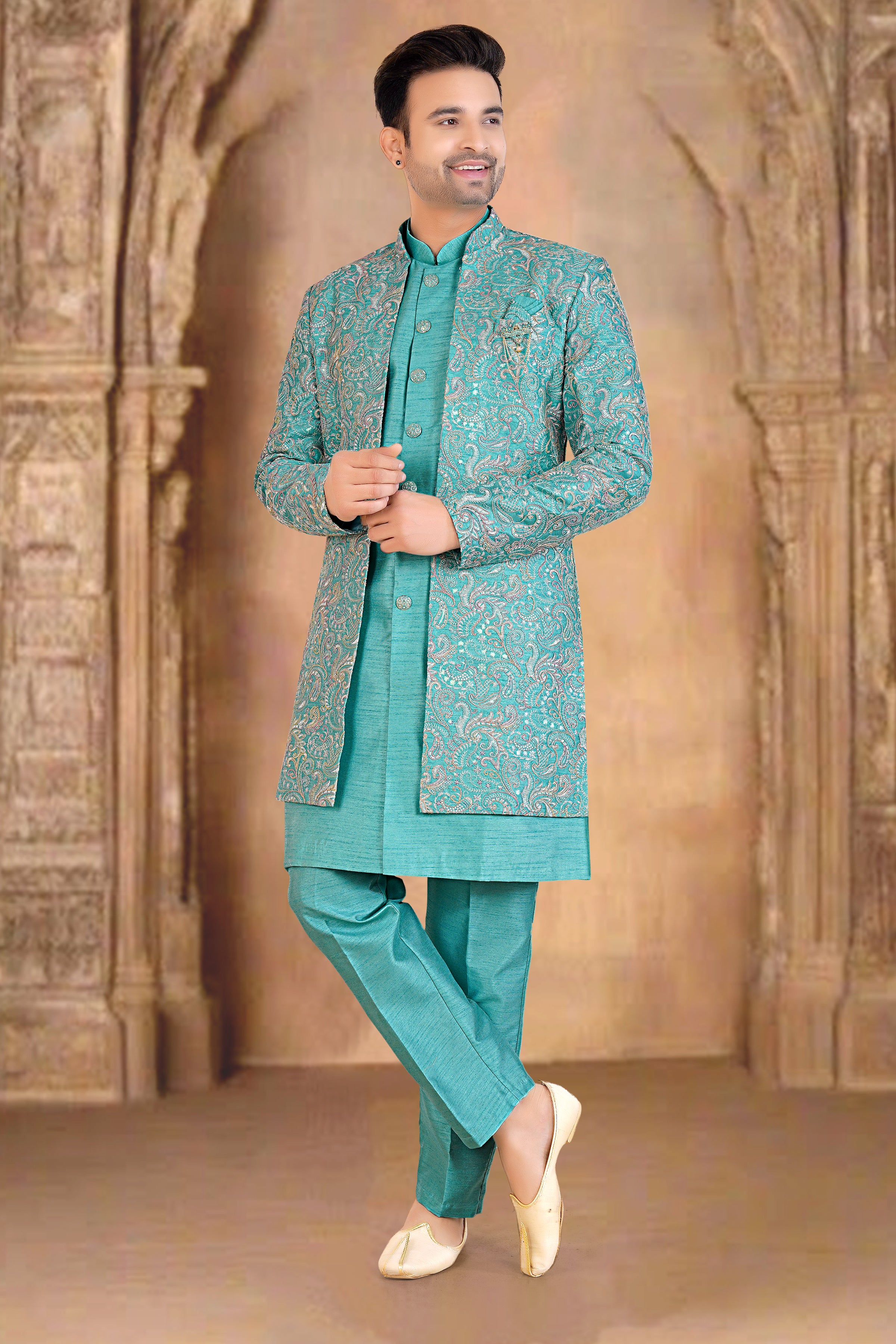 Mens Kurta Set With Jacket - Roop Darshan