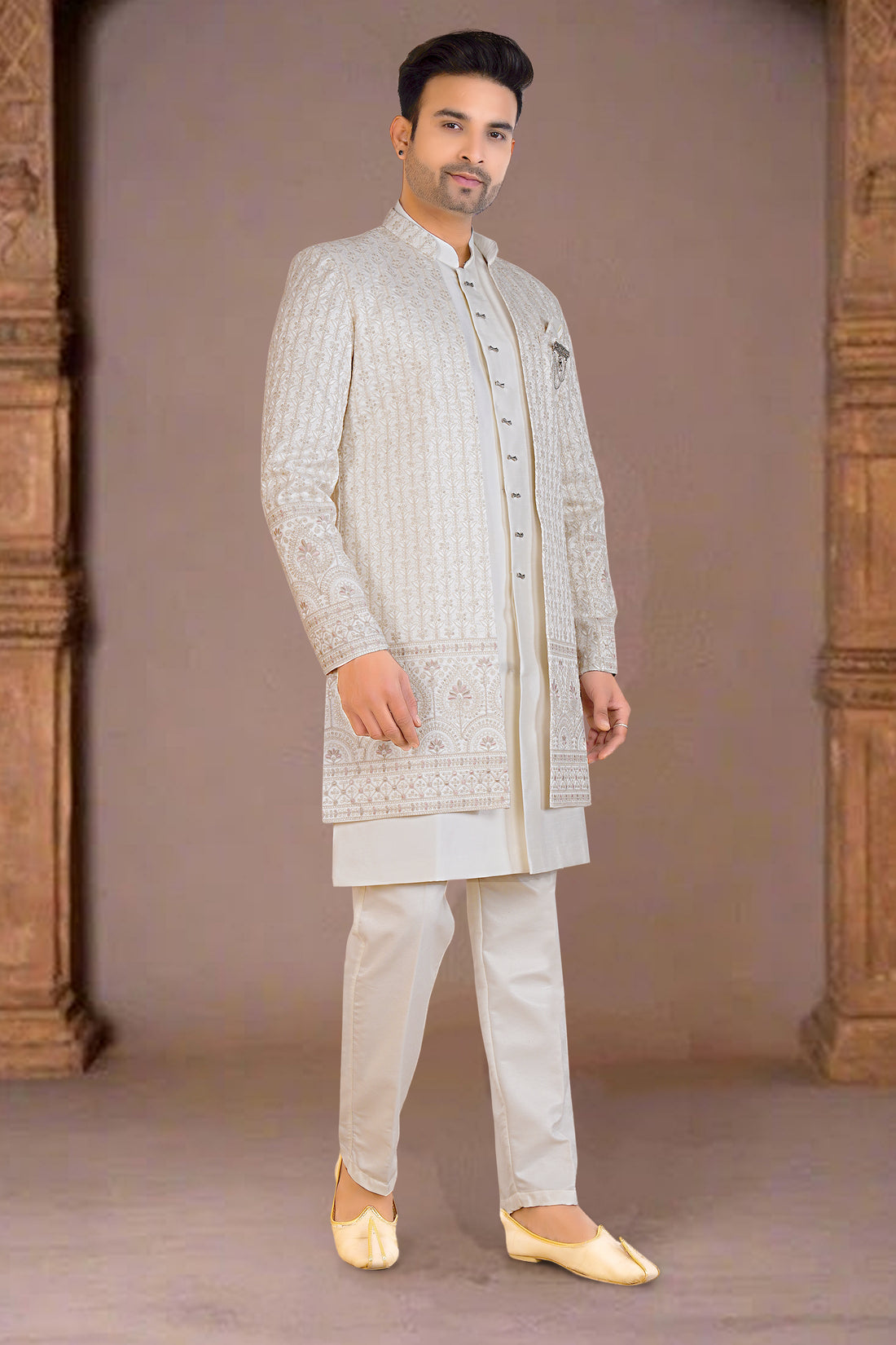 Mens Kurta Set With Jacket - Roop Darshan