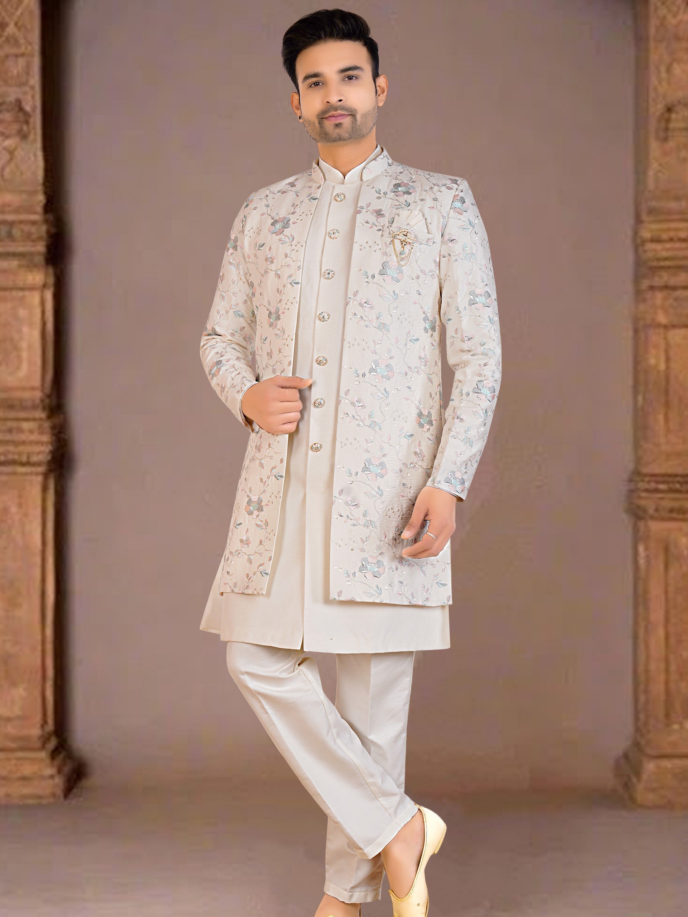 Mens Kurta Set With Jacket - Roop Darshan