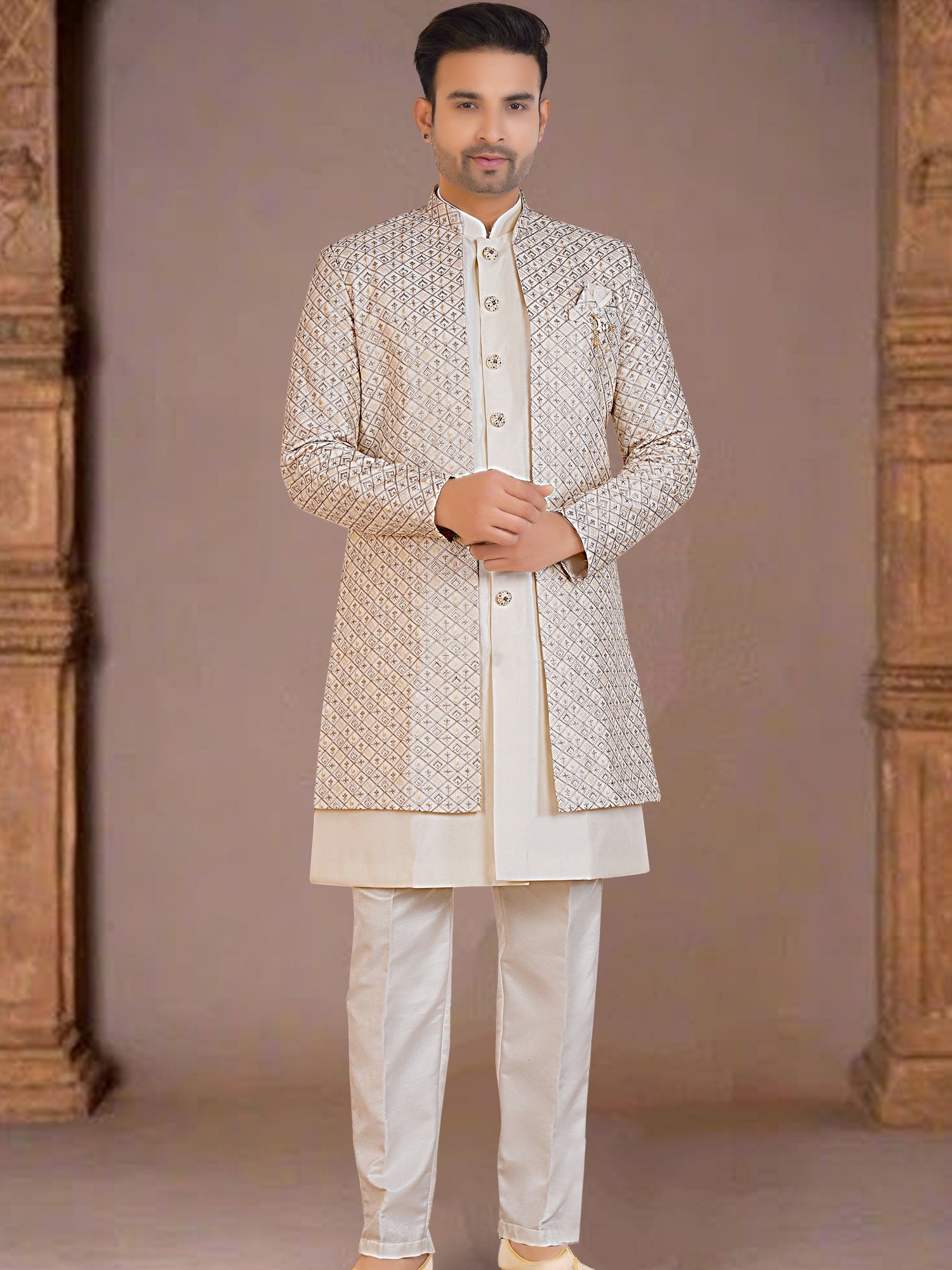 Mens Kurta Set With Jacket - Roop Darshan