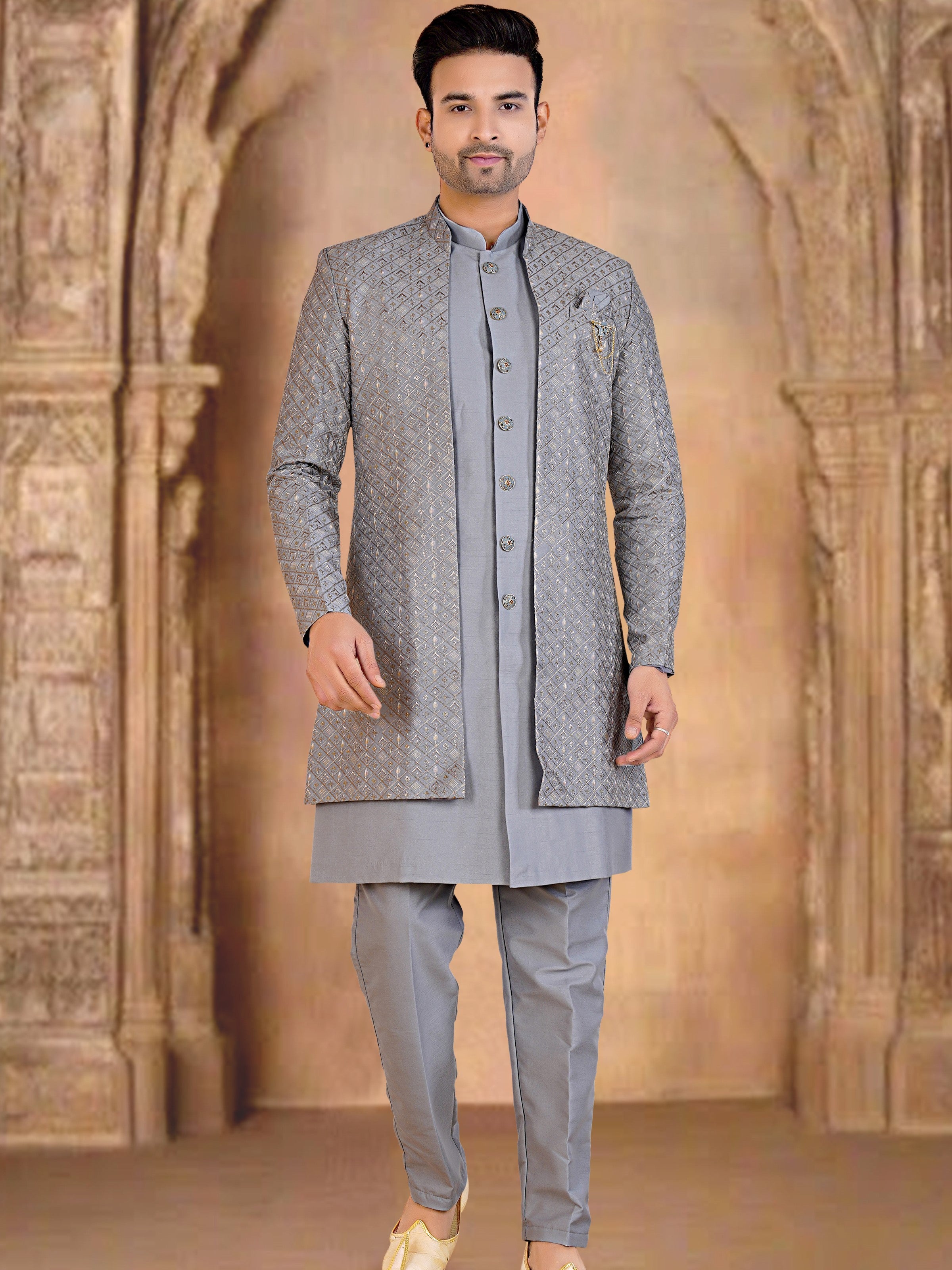 Mens Kurta Set With Jacket - Roop Darshan