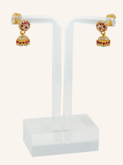 22ct Gold Pink CZ Jhumki Earrings