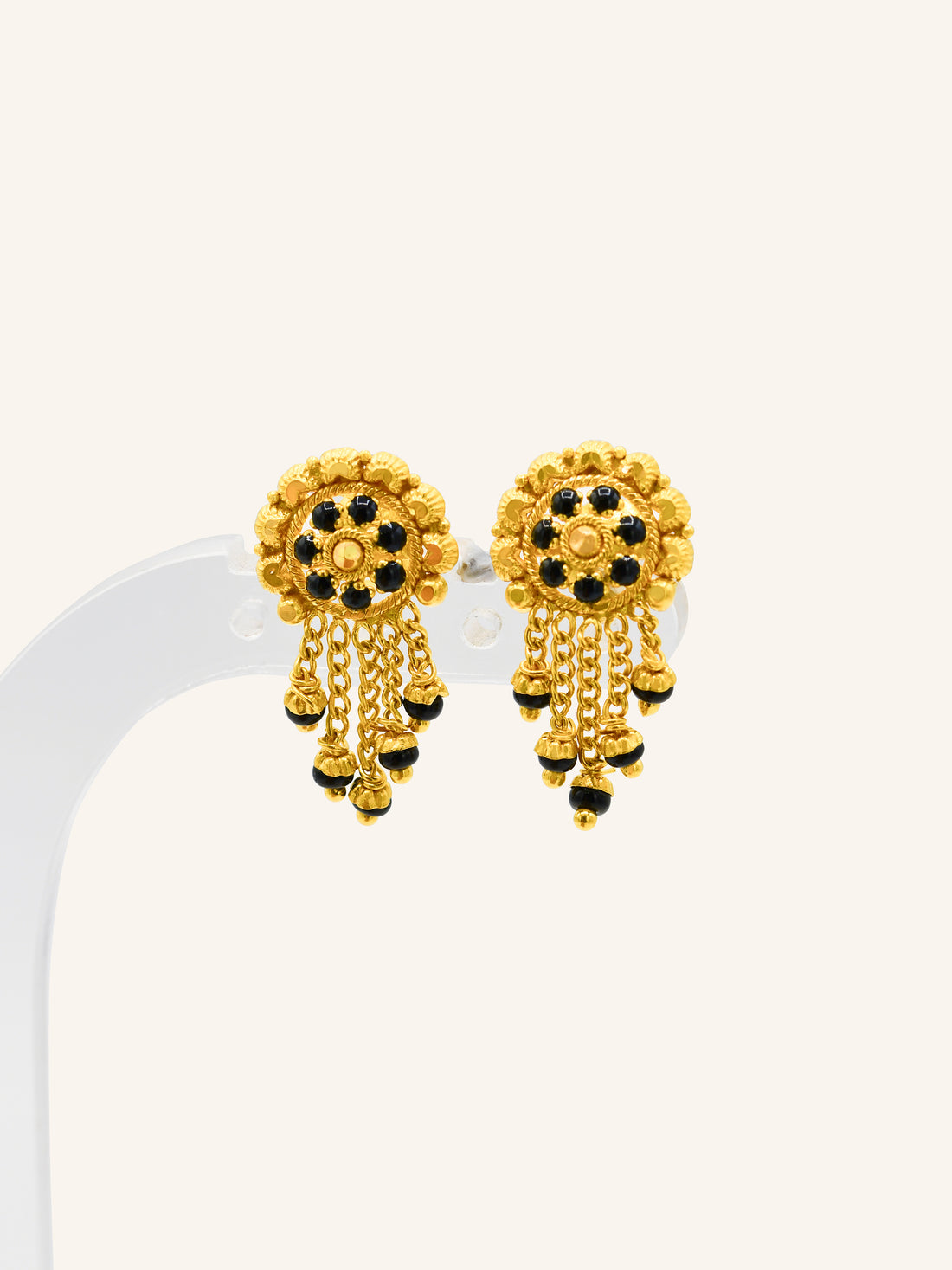 22ct Gold Mina Black Beads Studs