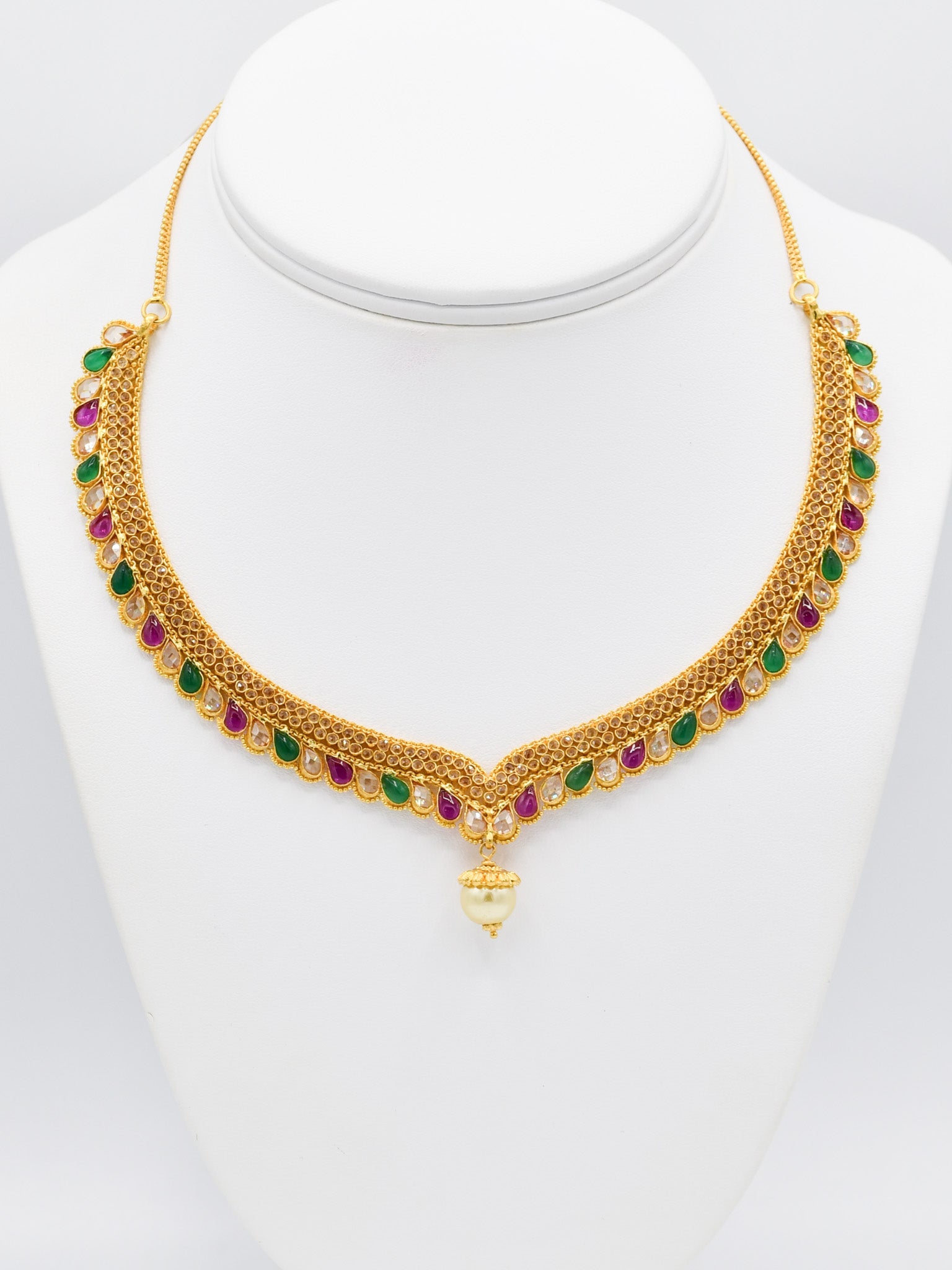 22ct Gold Multi CZ Necklace Set - Roop Darshan