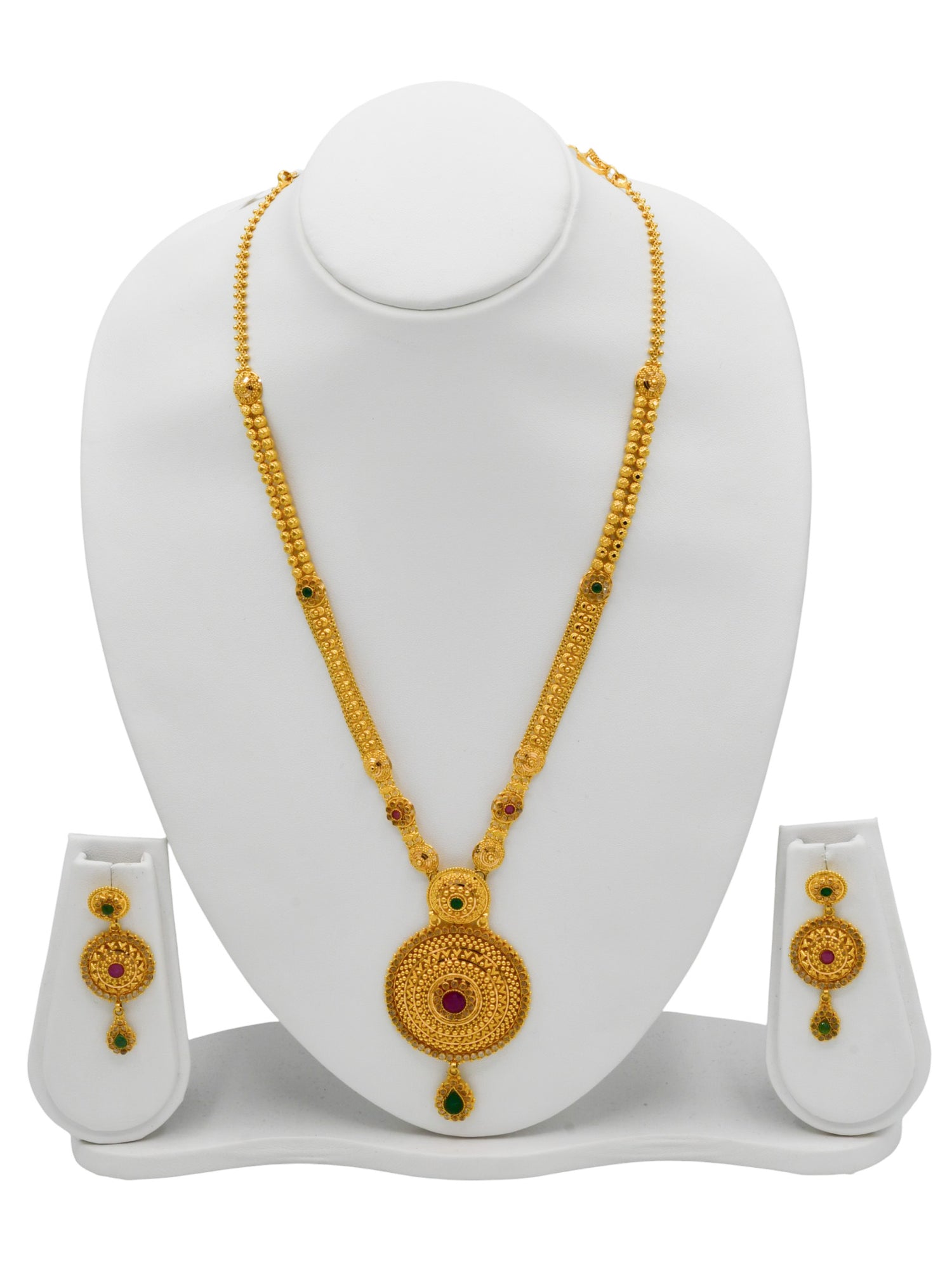 22ct Gold Multi CZ Long Necklace Set - Roop Darshan