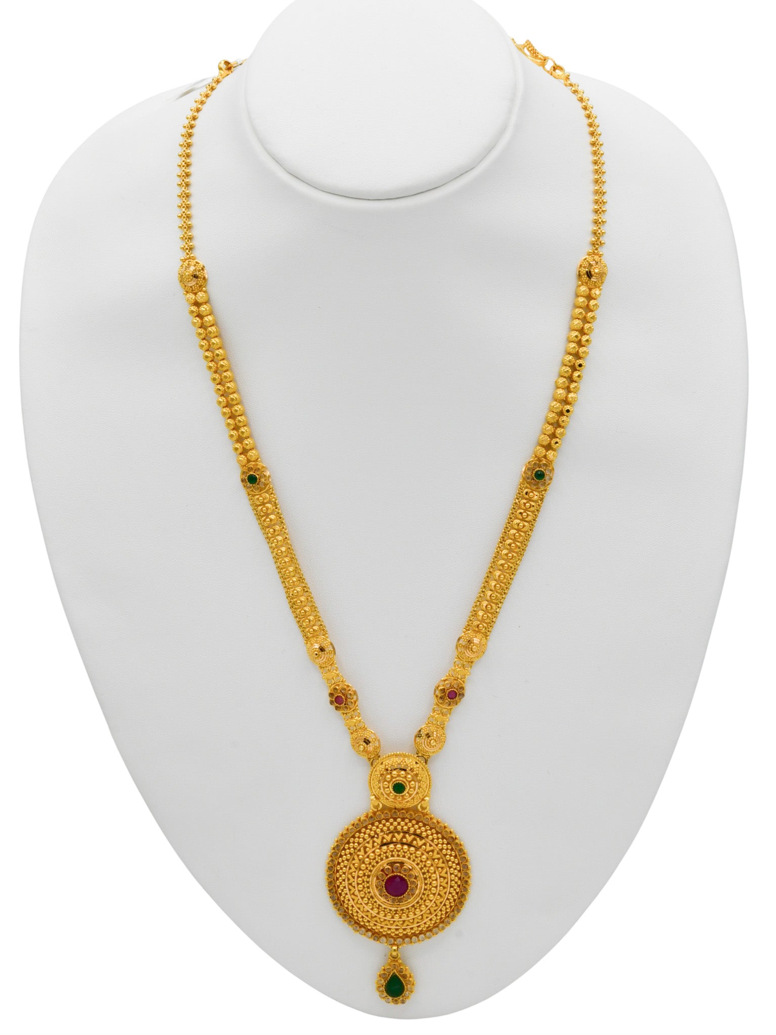 22ct Gold Multi CZ Long Necklace Set - Roop Darshan