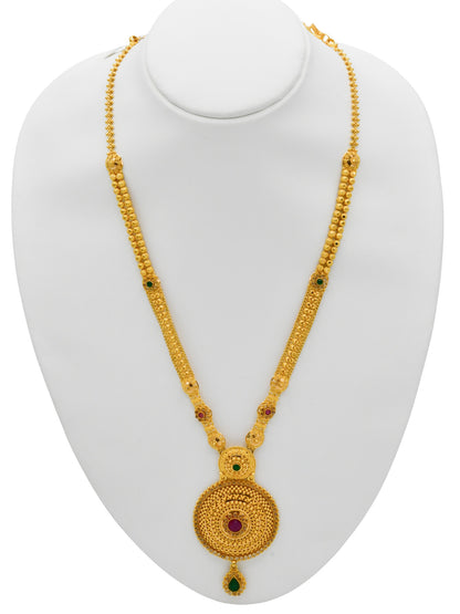22ct Gold Multi CZ Long Necklace Set - Roop Darshan