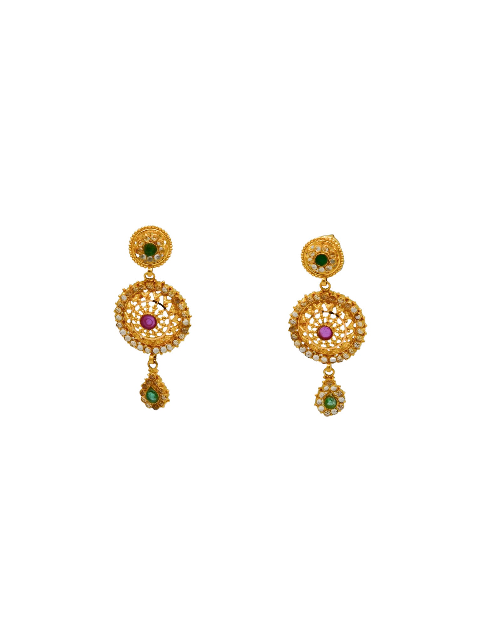 22ct Gold Multi CZ Long Necklace Set - Roop Darshan
