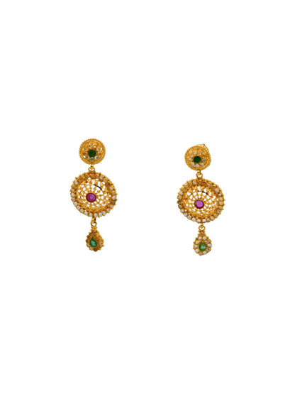 22ct Gold Multi CZ Long Necklace Set - Roop Darshan